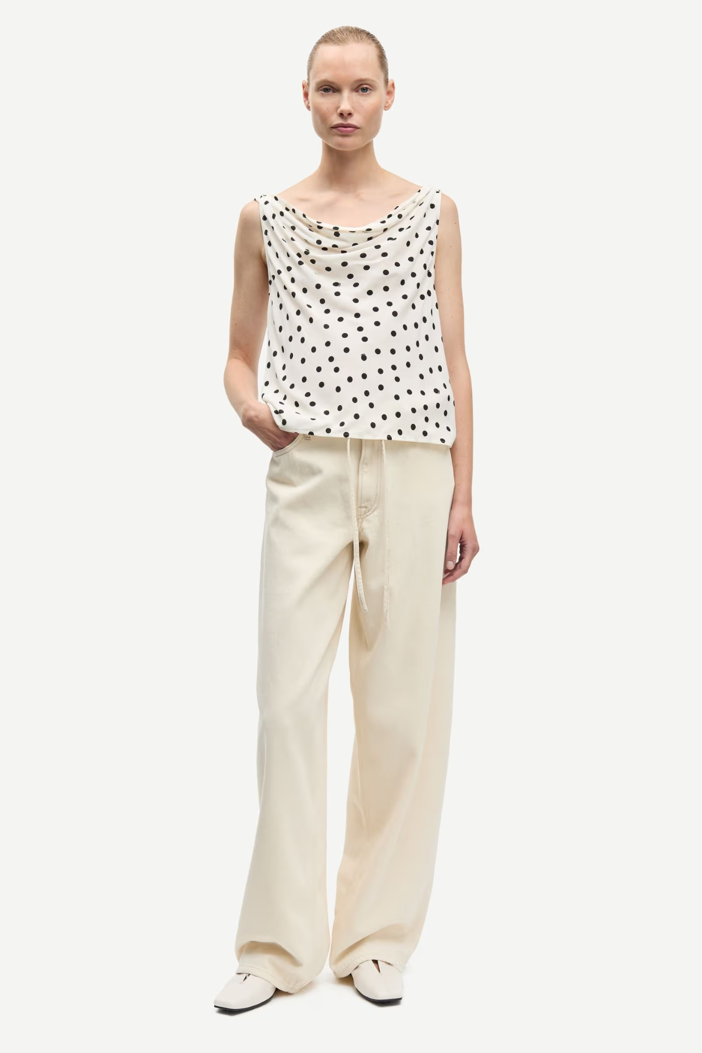 POPPY TOP - DRIFTING DOTS EGRET
