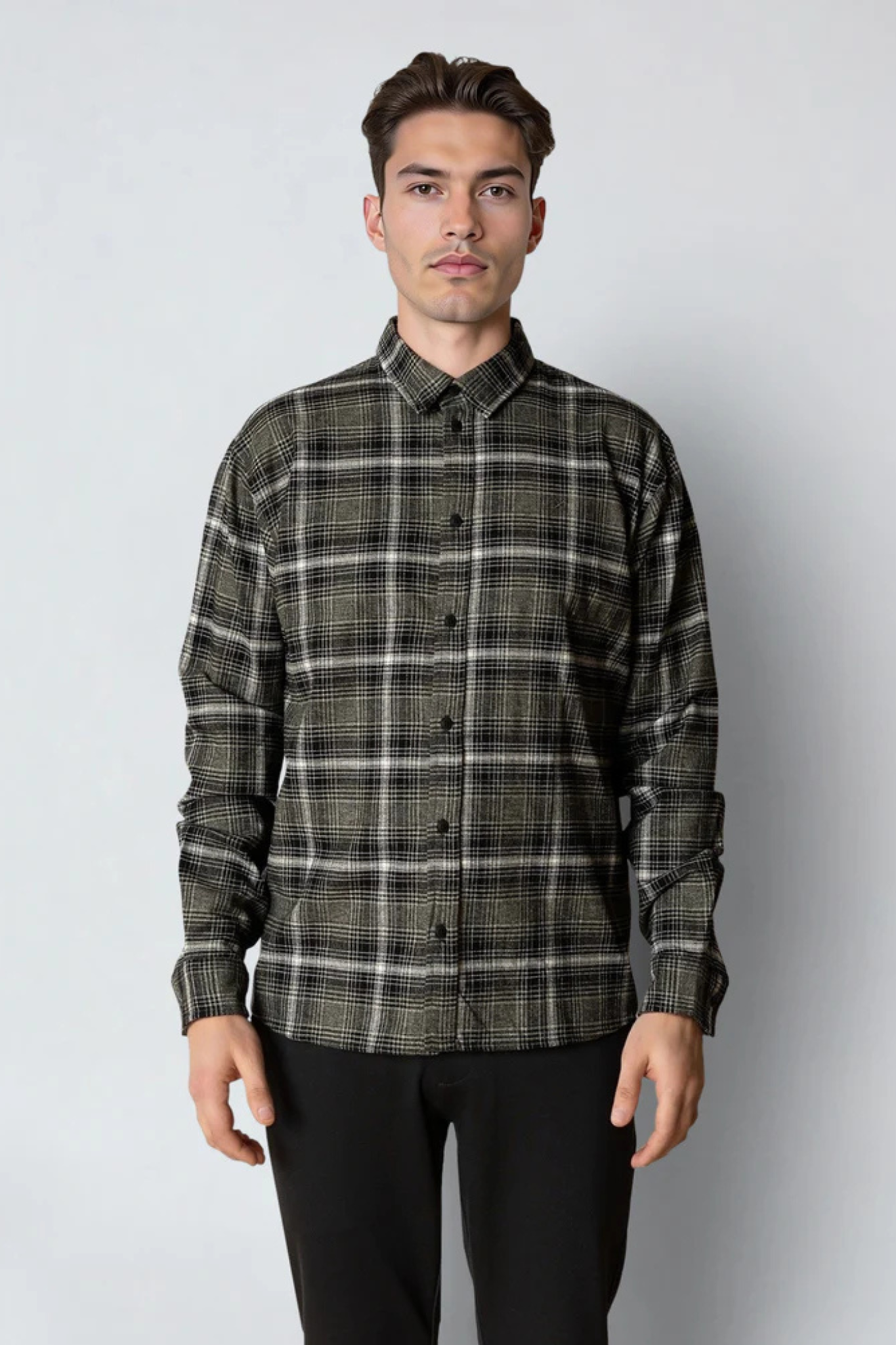DYLAN CHECKED FLANNEL SHIRT - ARMY/BLACK