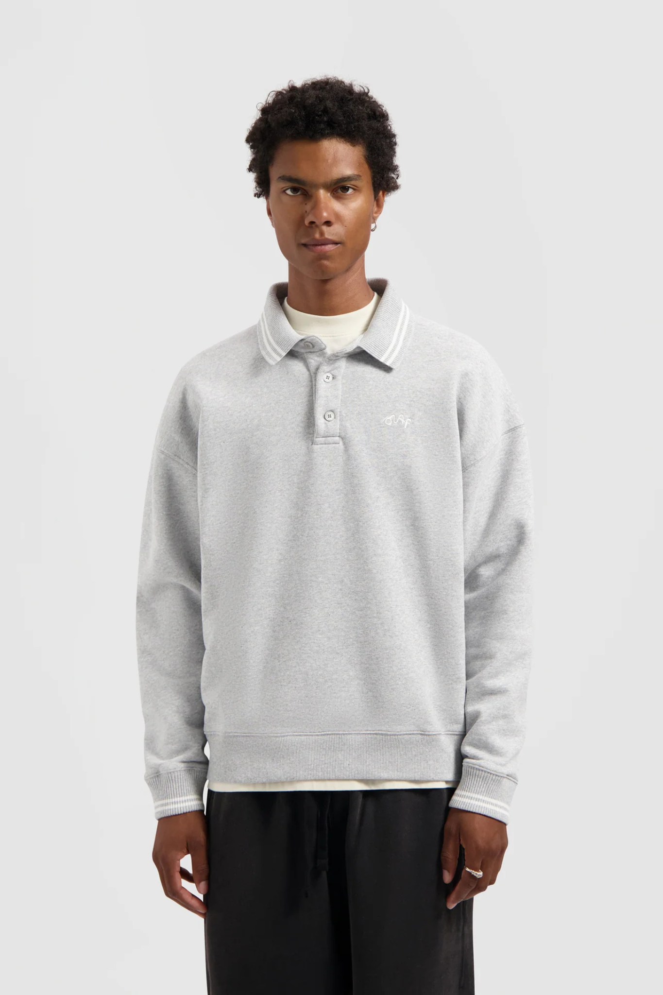 TIPPING DETAIL OVERSIZED POLO - HEATHER GREY