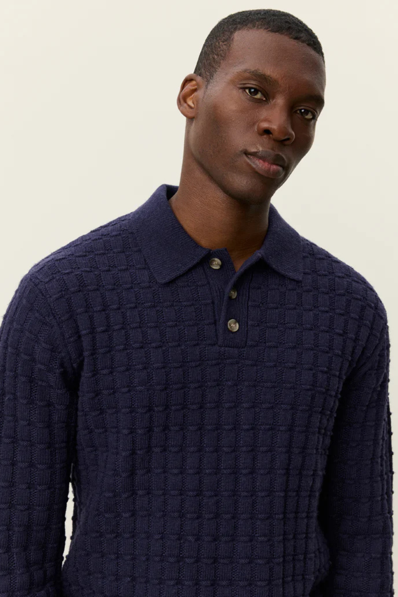 GUSTAV SQUARED STRUCTURE POLO KNIT - DARK NAVY
