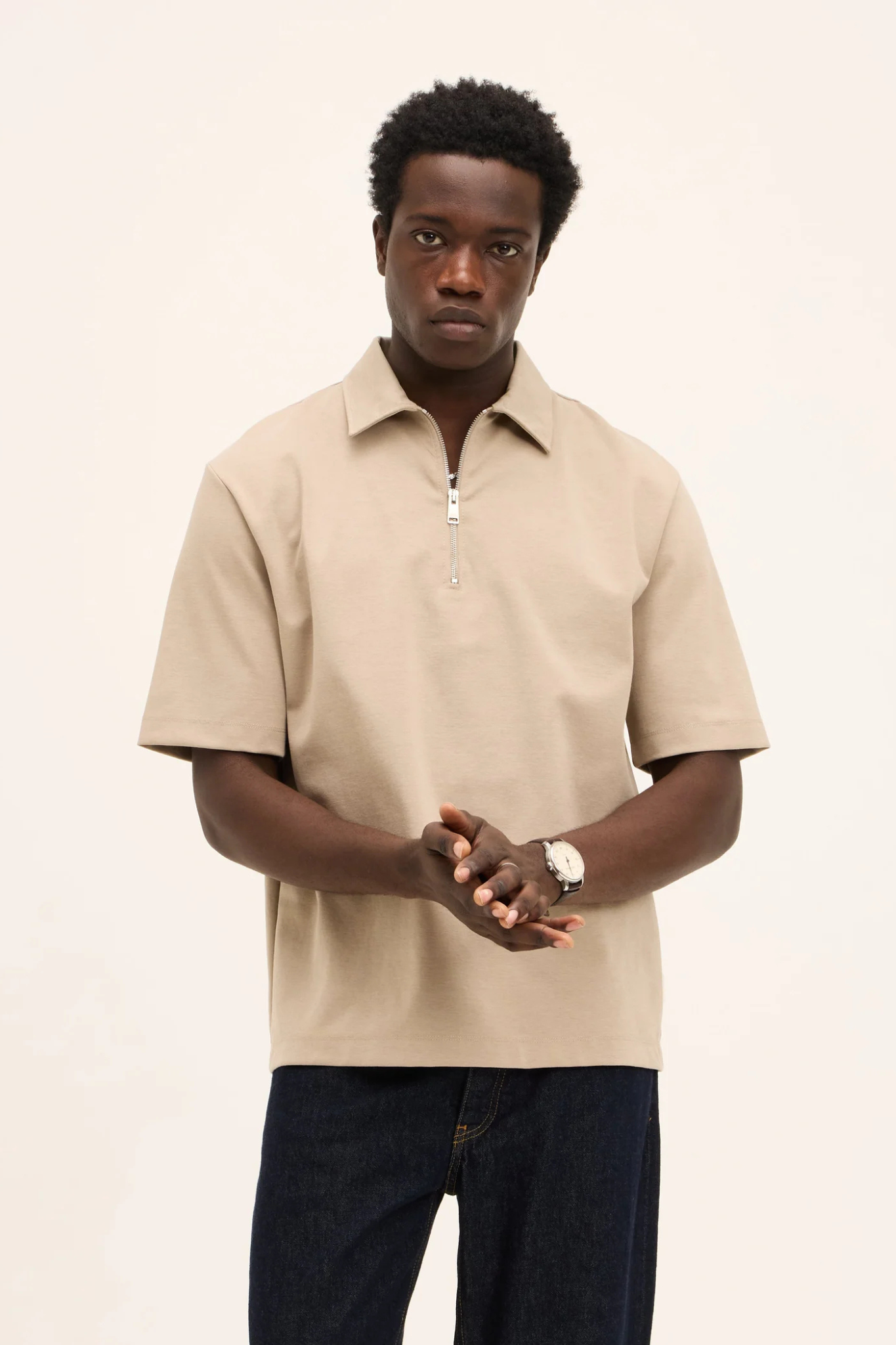 POST ZIPPER POLO - BEIGE