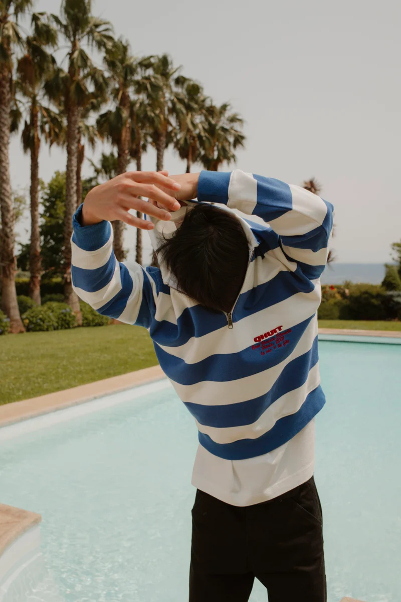 BRETON BLUE ZIP POLO - BLUE
