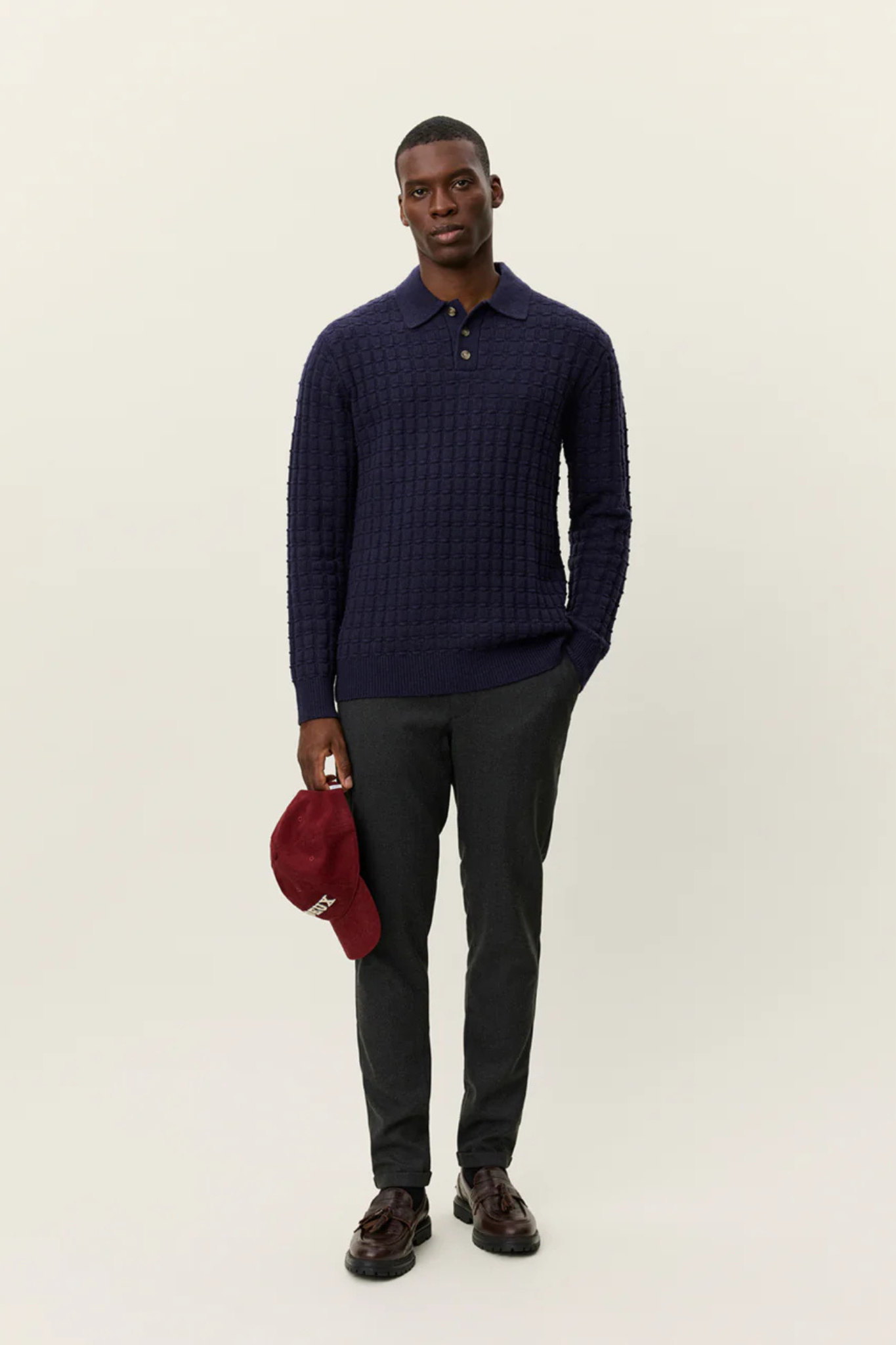 GUSTAV SQUARED STRUCTURE POLO KNIT - DARK NAVY