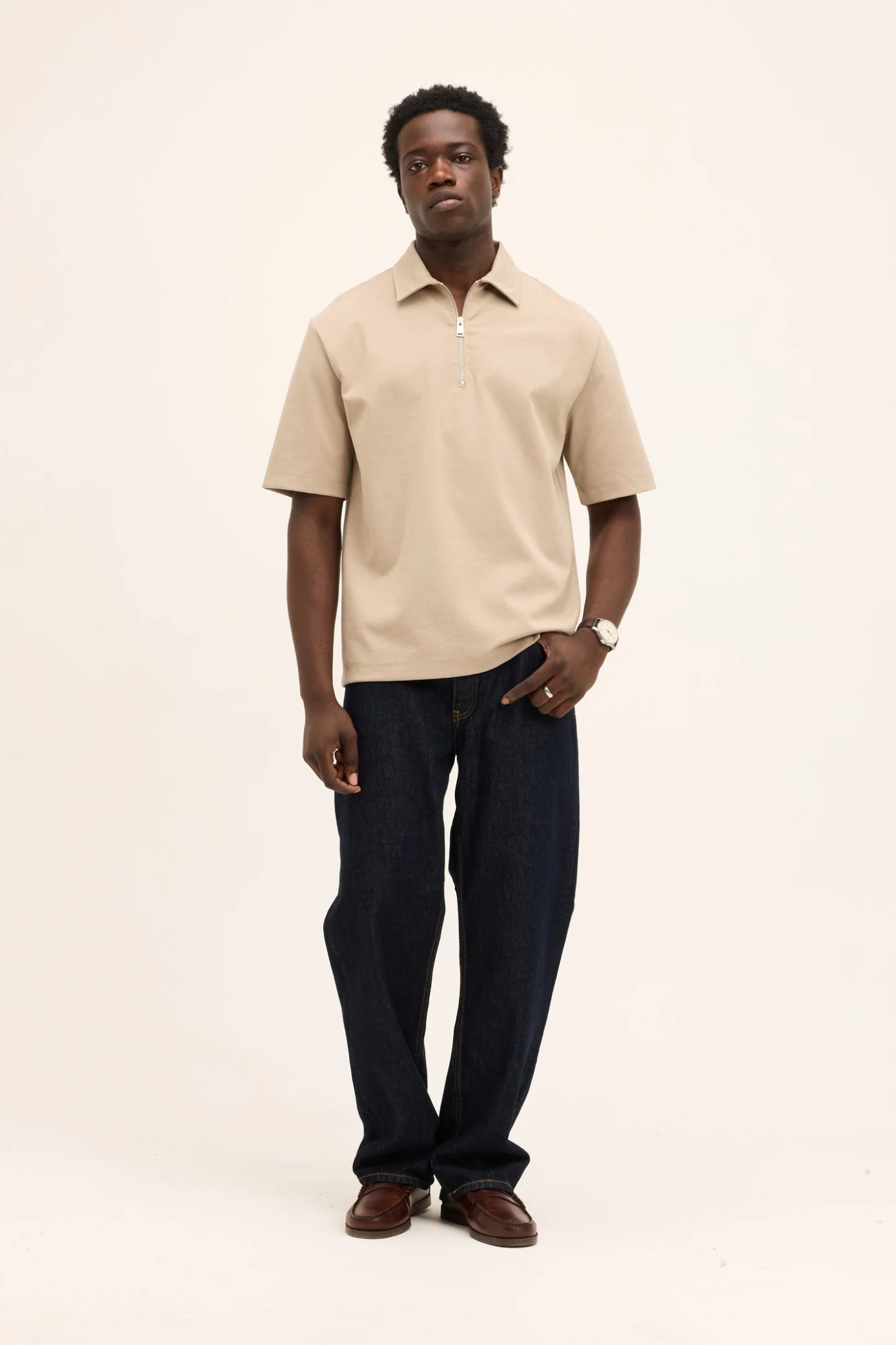 POST ZIPPER POLO - BEIGE