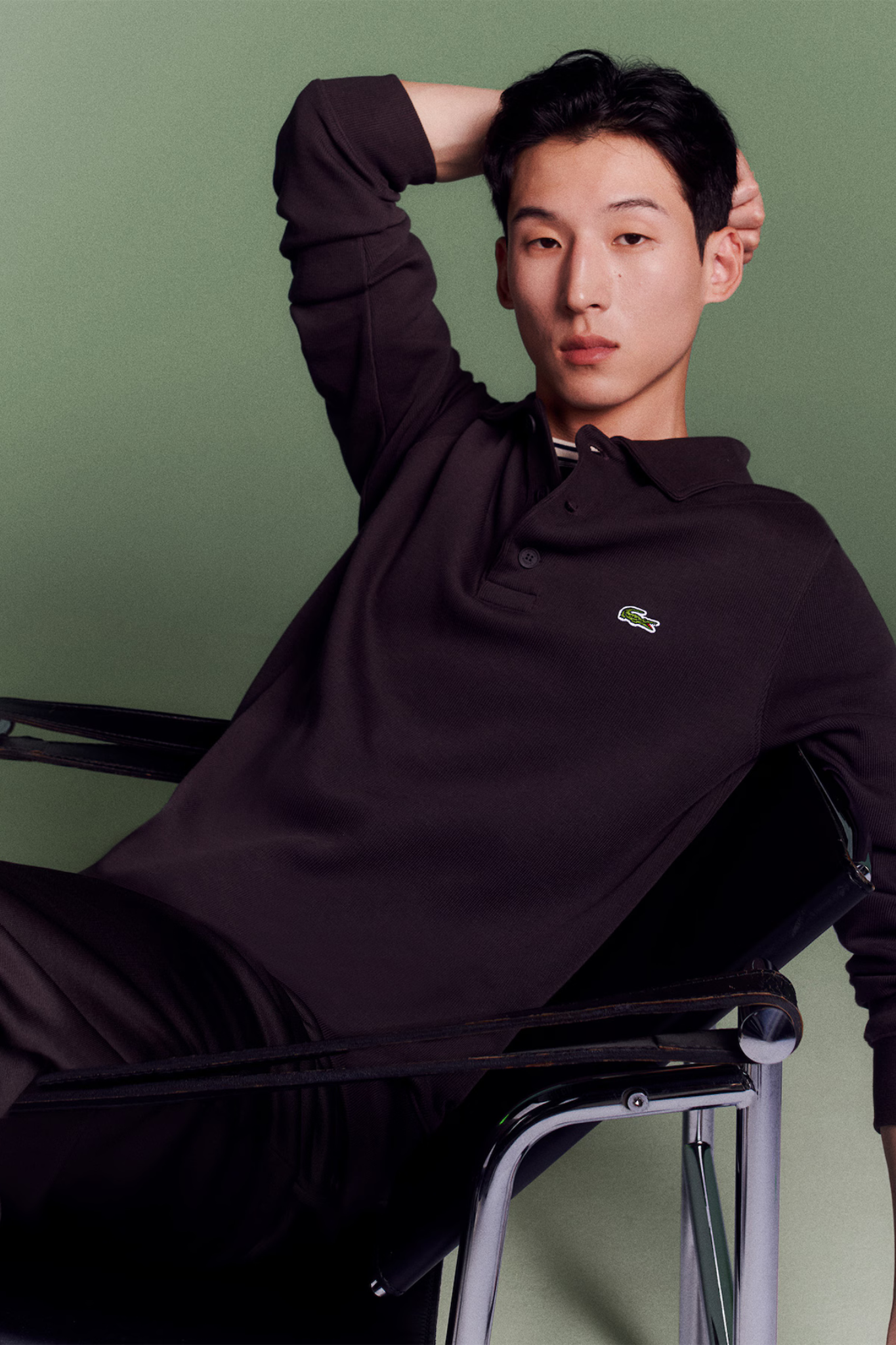 RIBBED WITH POLO COLLAR SWEATSHIRT - BROWN