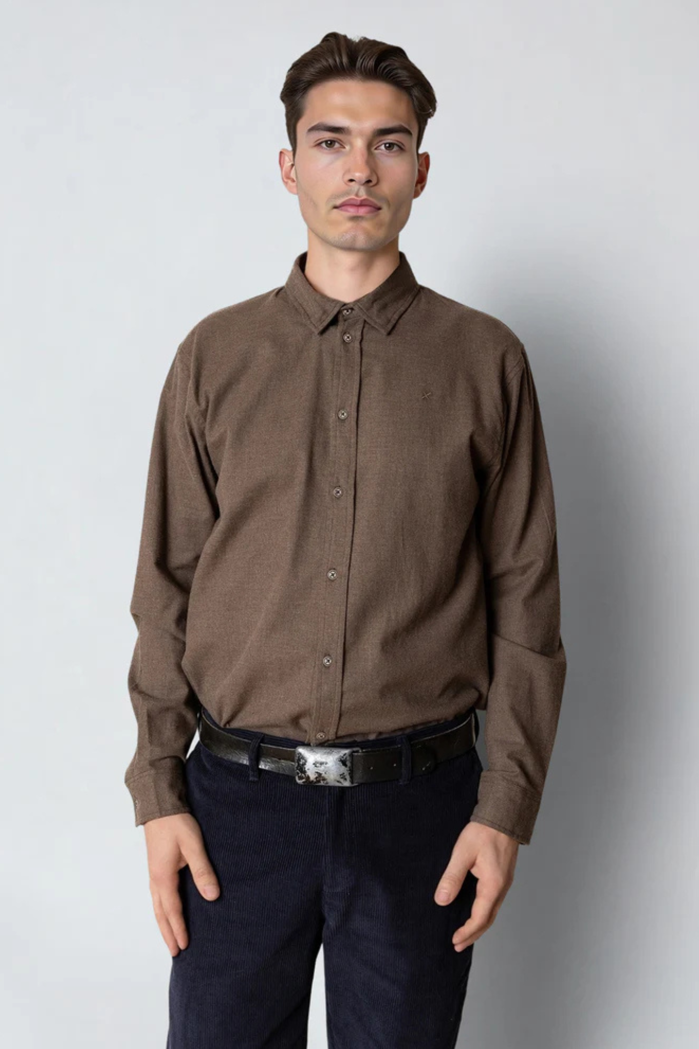RUSSEL FLANNEL SHIRT - BROWN MELANGE