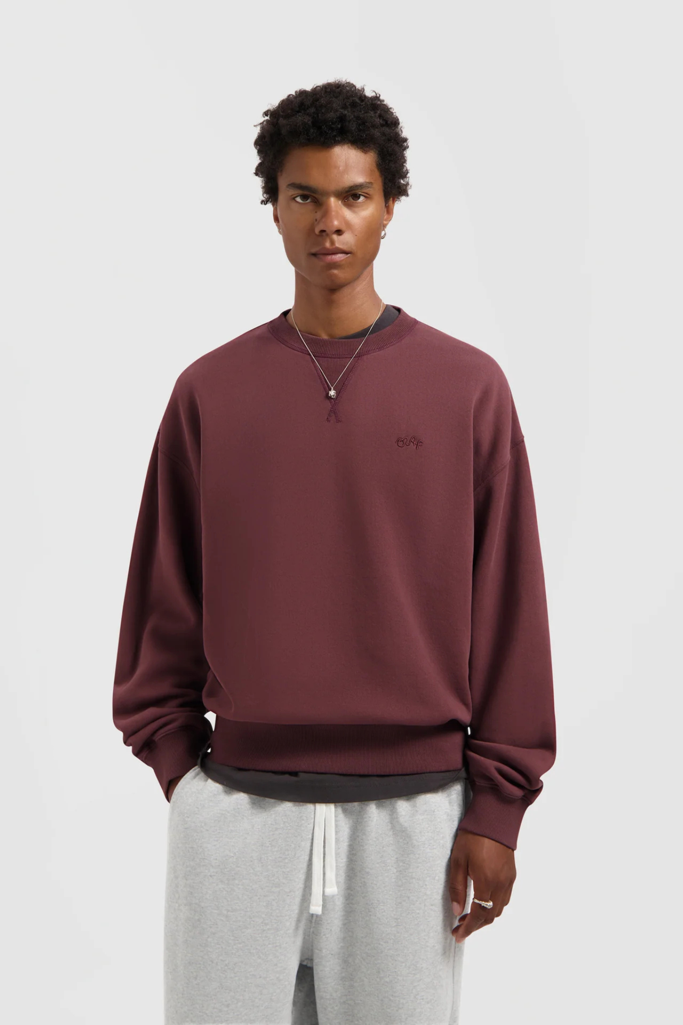 WASHED SIGNATURE BOXY CREWNECK - RUM RAISIN