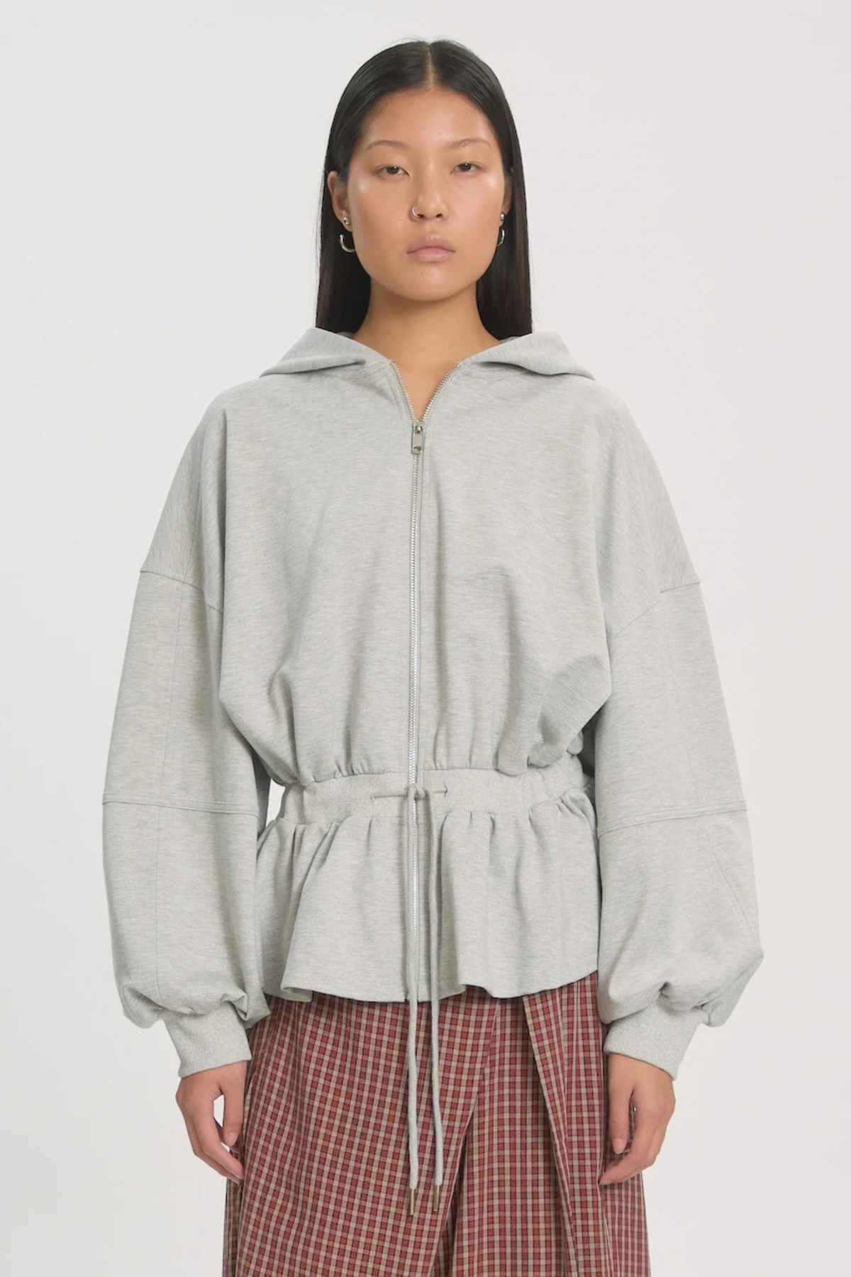 ULIMA PEPLUM HOODIE - GREY MELANGE