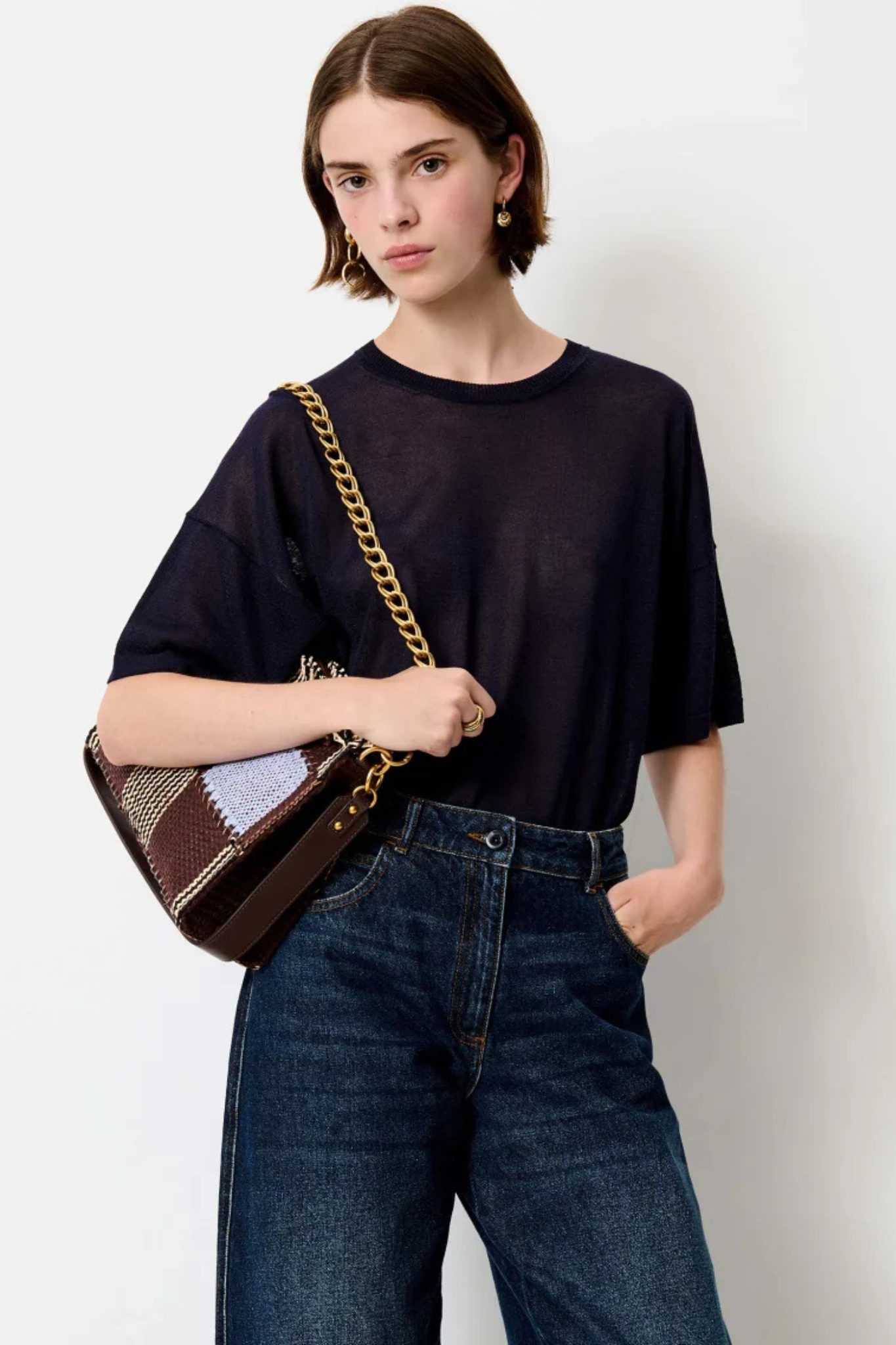 RONN SHORT SLEEVES KNIT T-SHIRT - NAVY