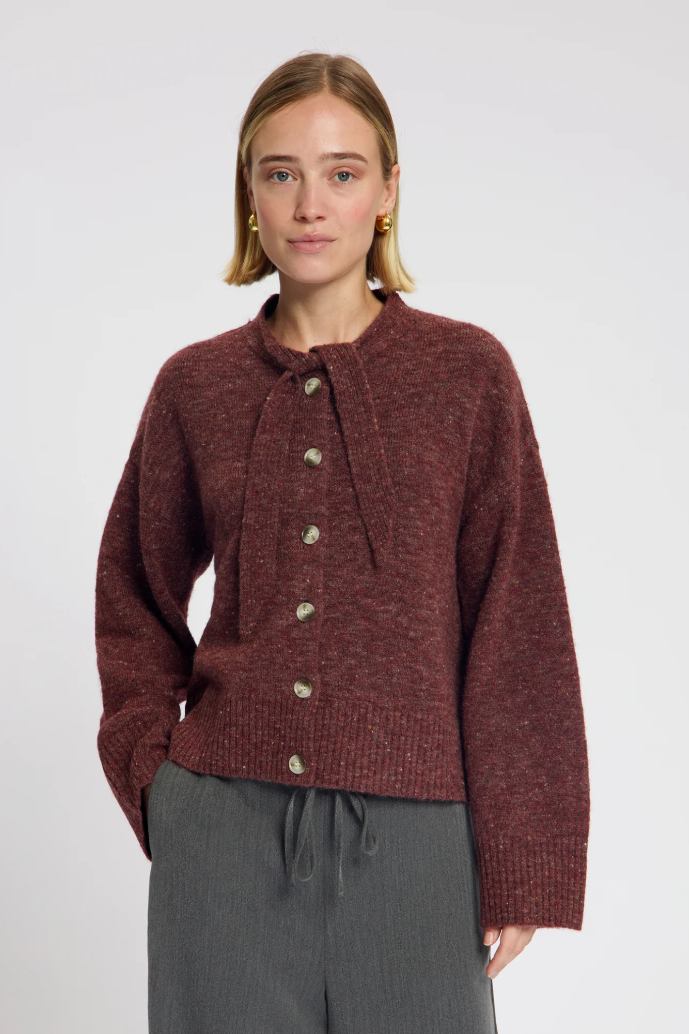 SIRI TIE CARDIGAN - BORDAUX
