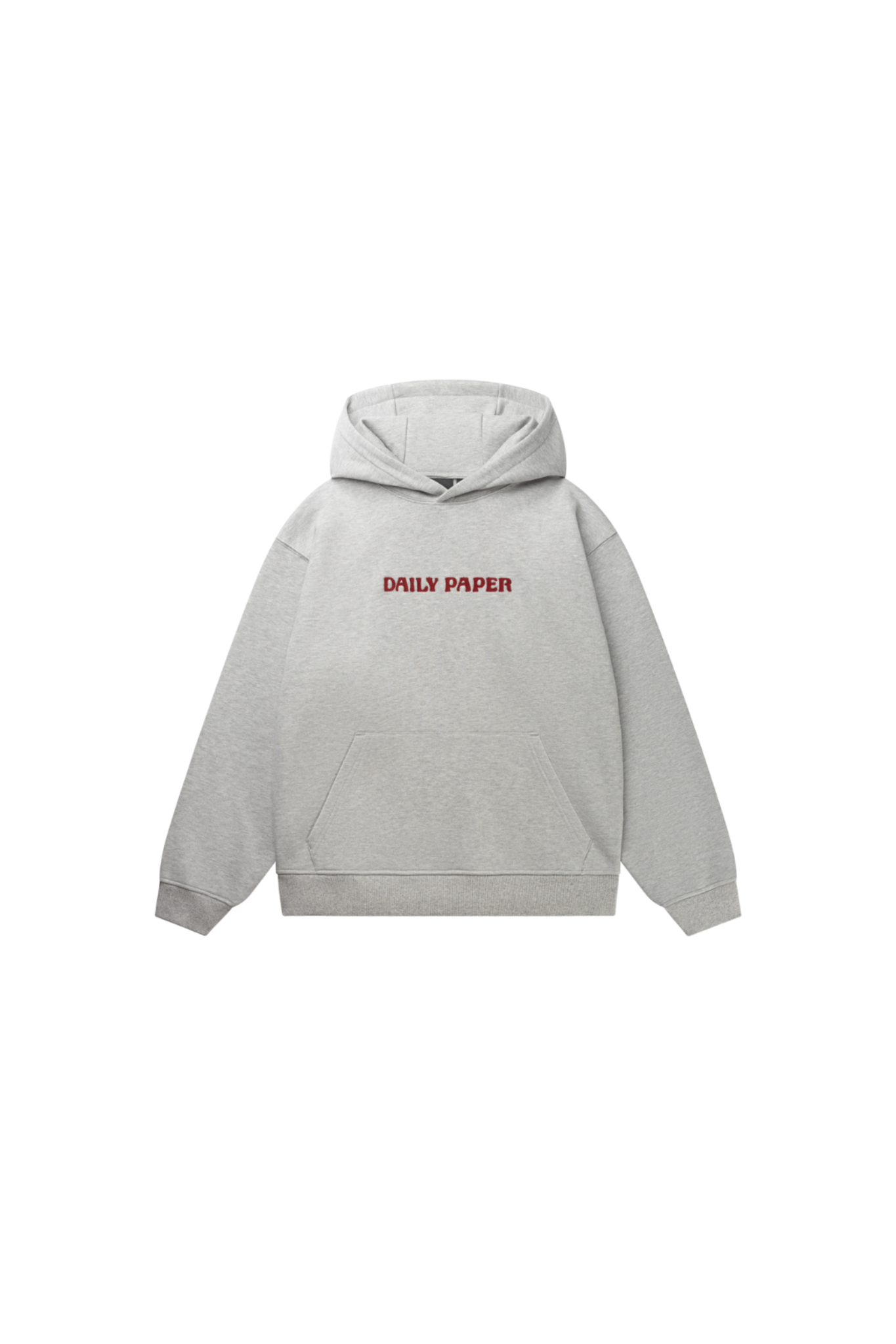 Daily Paper grey oversized hoodie with logo in red. Front flatlay view