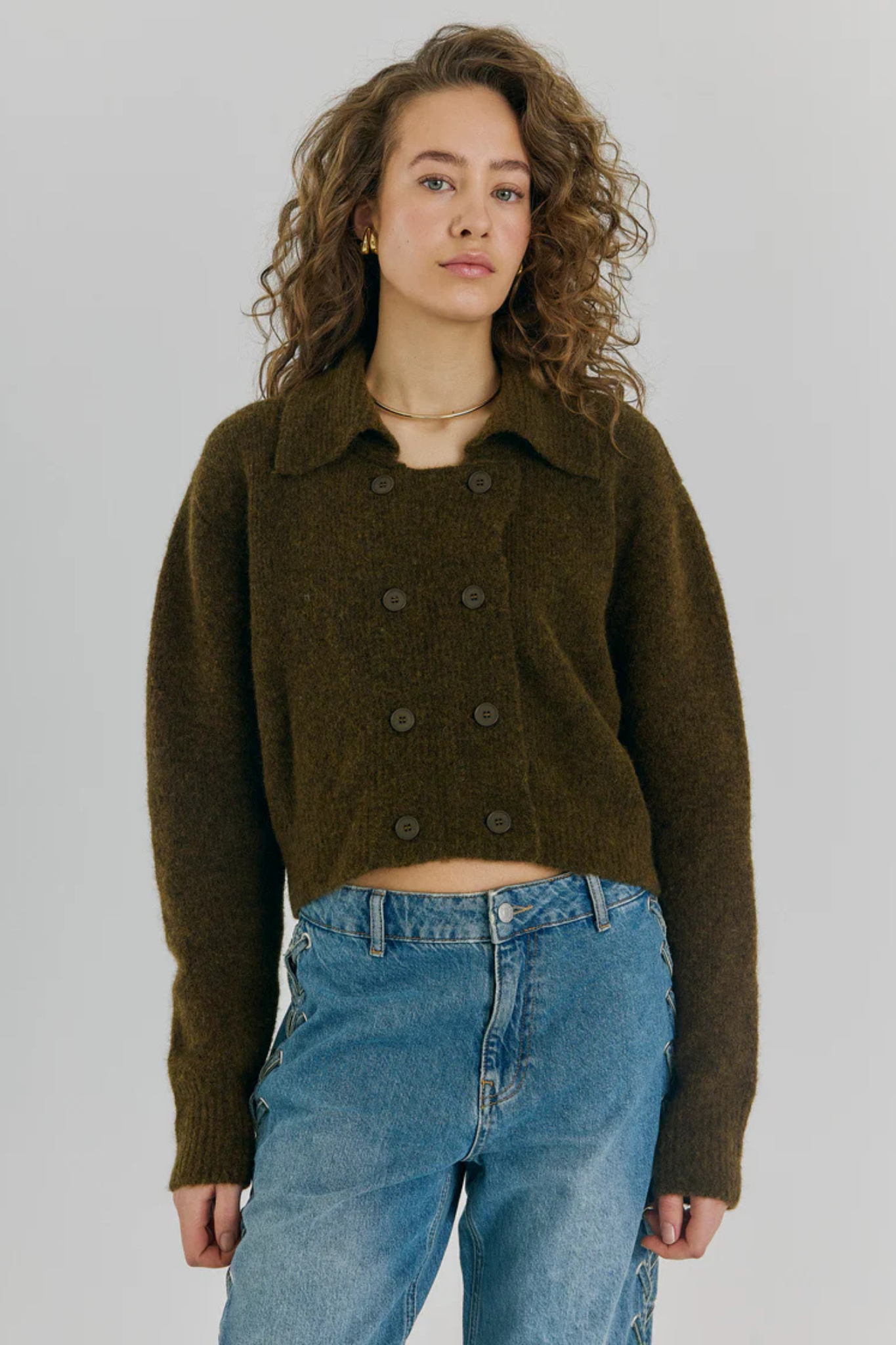 HALLI SHORT KNIT CARDIGAN - ARMY