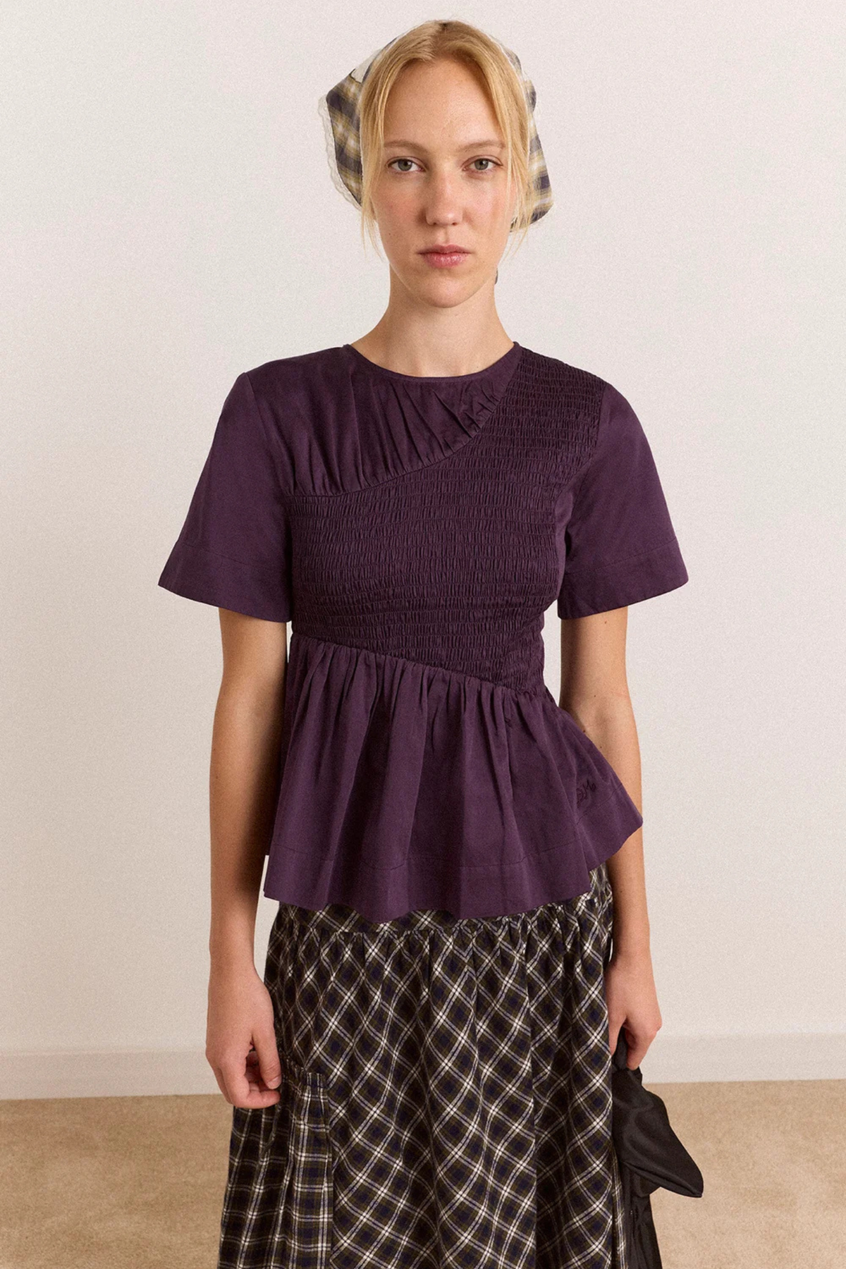 EMMY SHIRRED TOP - PLUM