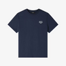 APC dark navy t-shirt with logo in white. Front flatlay view