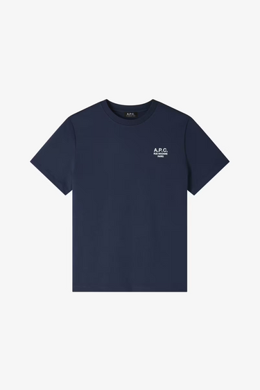 APC dark navy t-shirt with logo in white. Front flatlay view