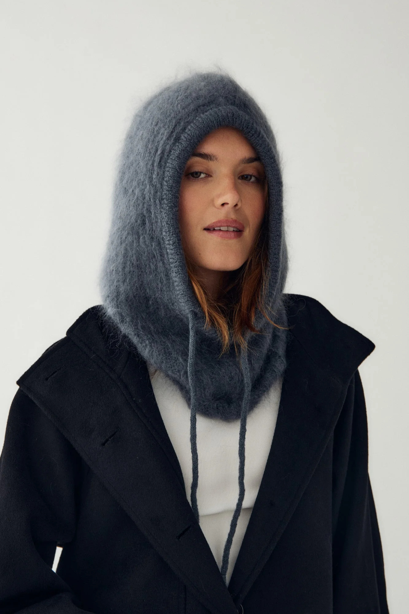 MERLE KNIT BALACLAVA BEANIE - MEDIUM GREY MELANGE