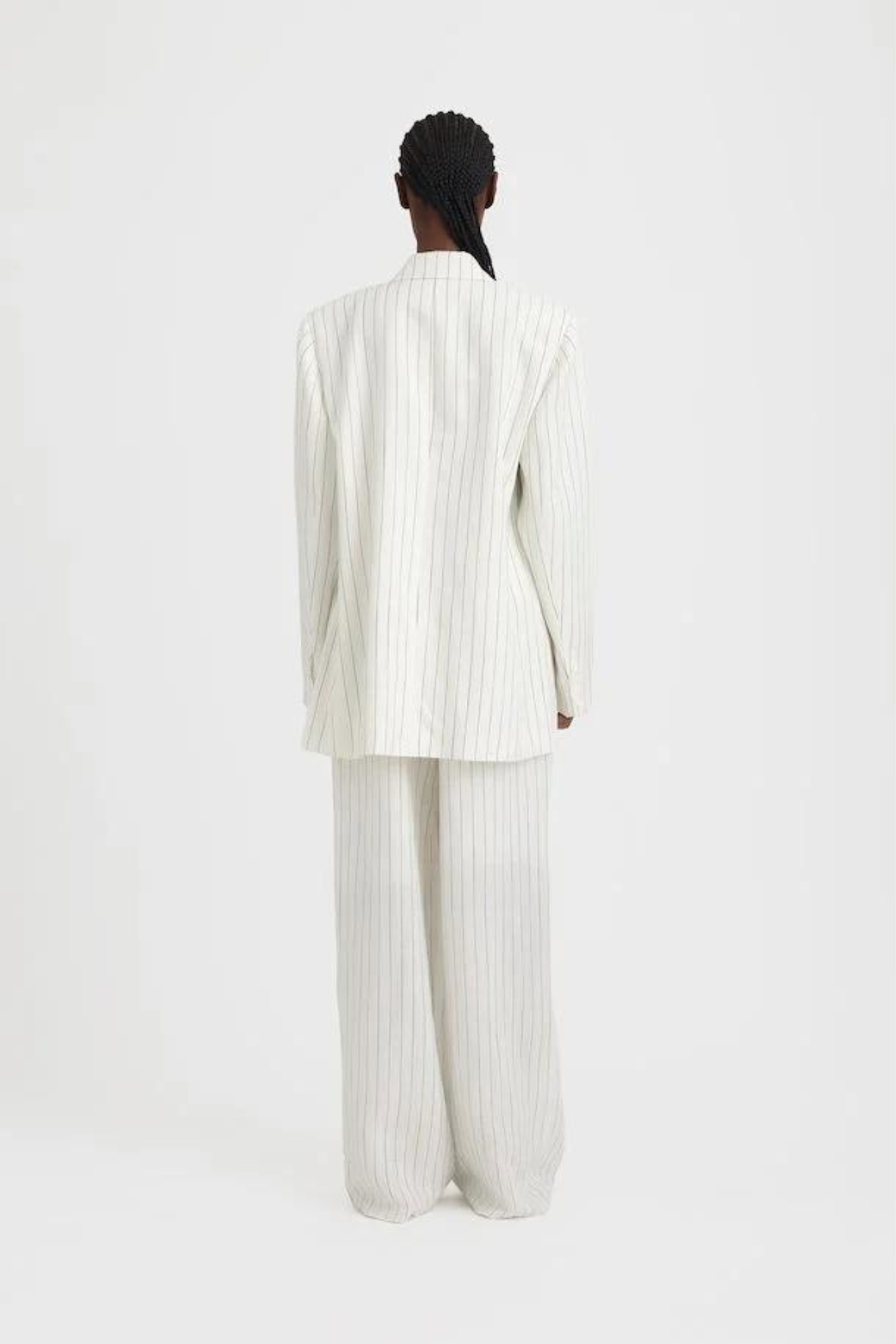 LIZAGZ LINEN PINSTRIPE HW PANTS - EGRET LINEN PINSTRIPE