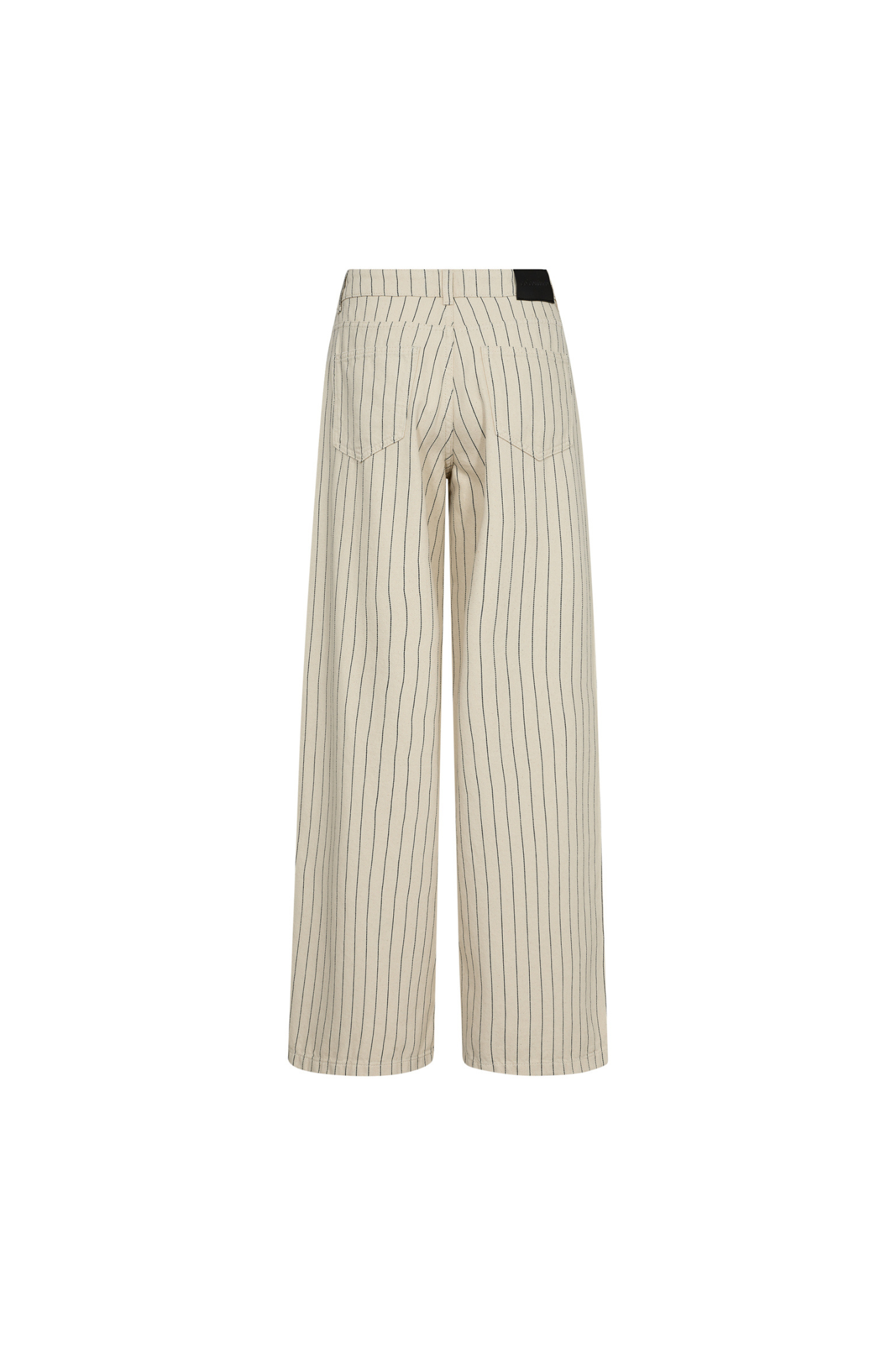 Co'Couture pin striped beige wide jeans. Back flatlay view