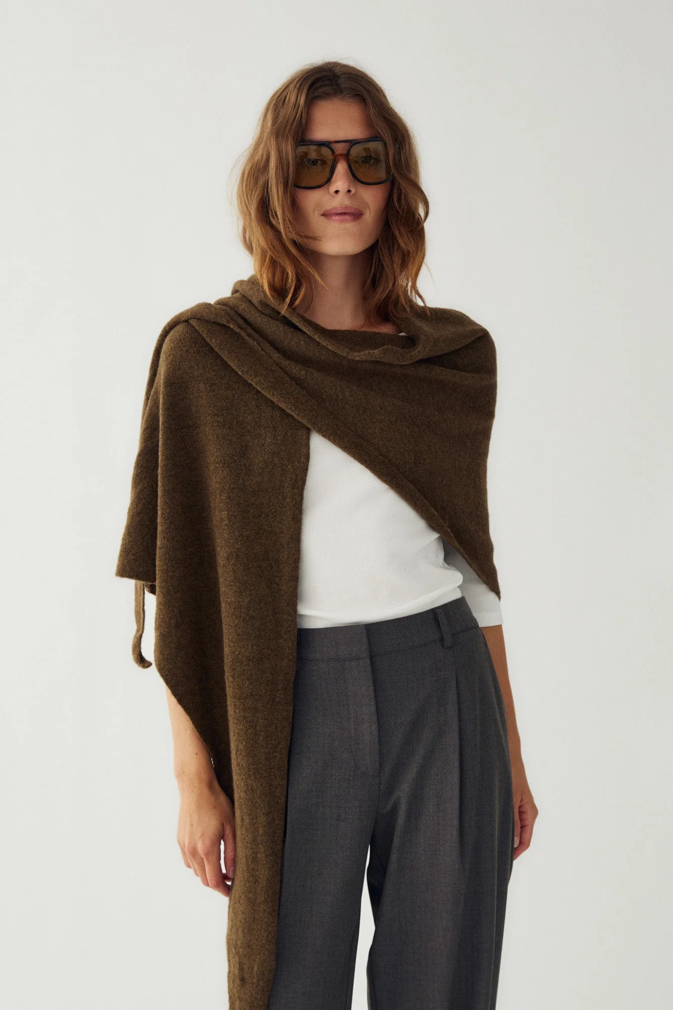 LOENA KNIT SCARF - MILITARY GREEN MELANGE