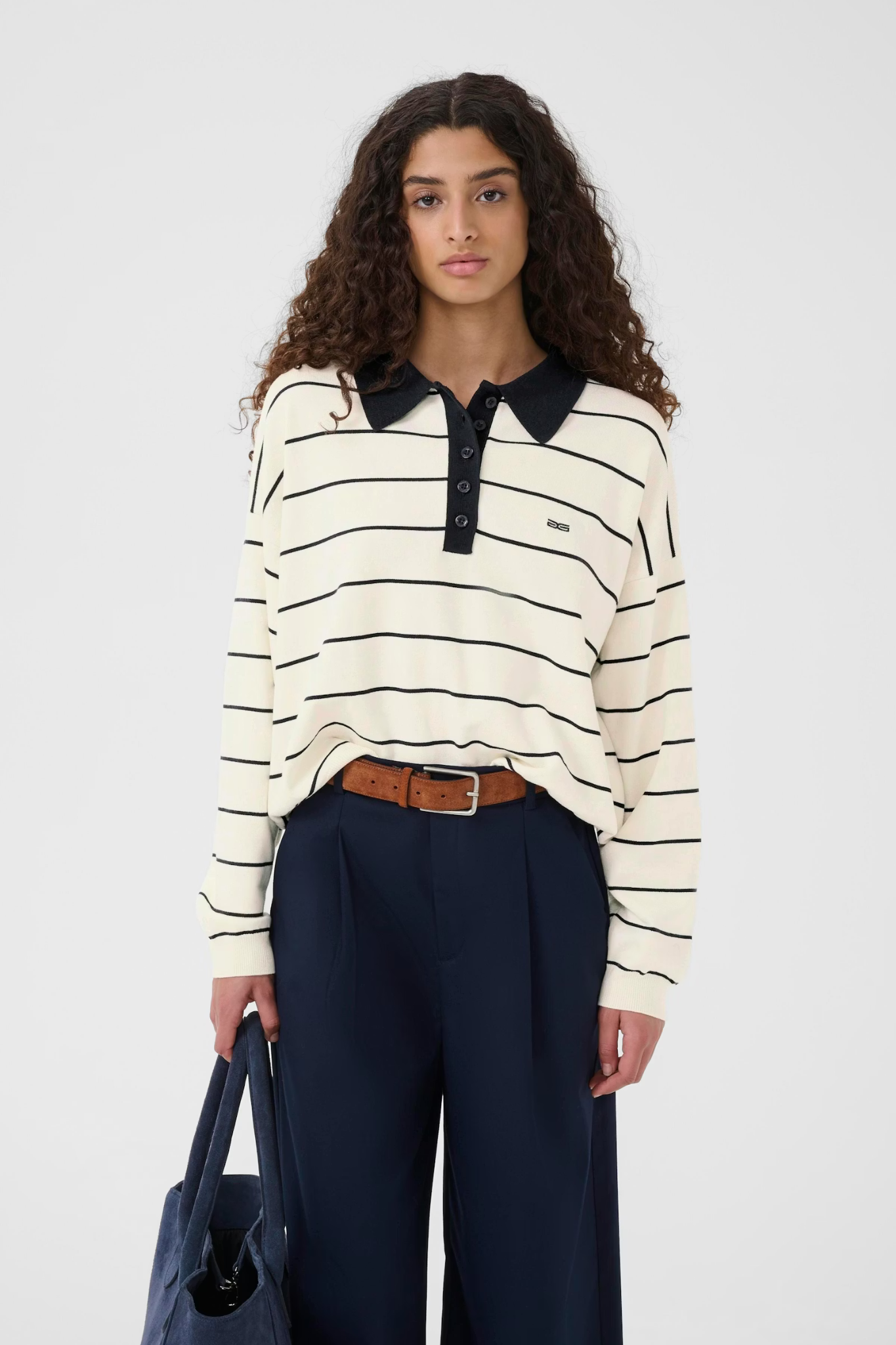 TAIGE POLOSHRIT PULLOVER - EGRET / SKYCAPTAIN STRIPED