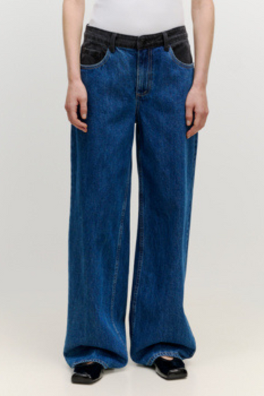 MALEAH DENIM PANTS - MID DARK BLUE AND BLACK