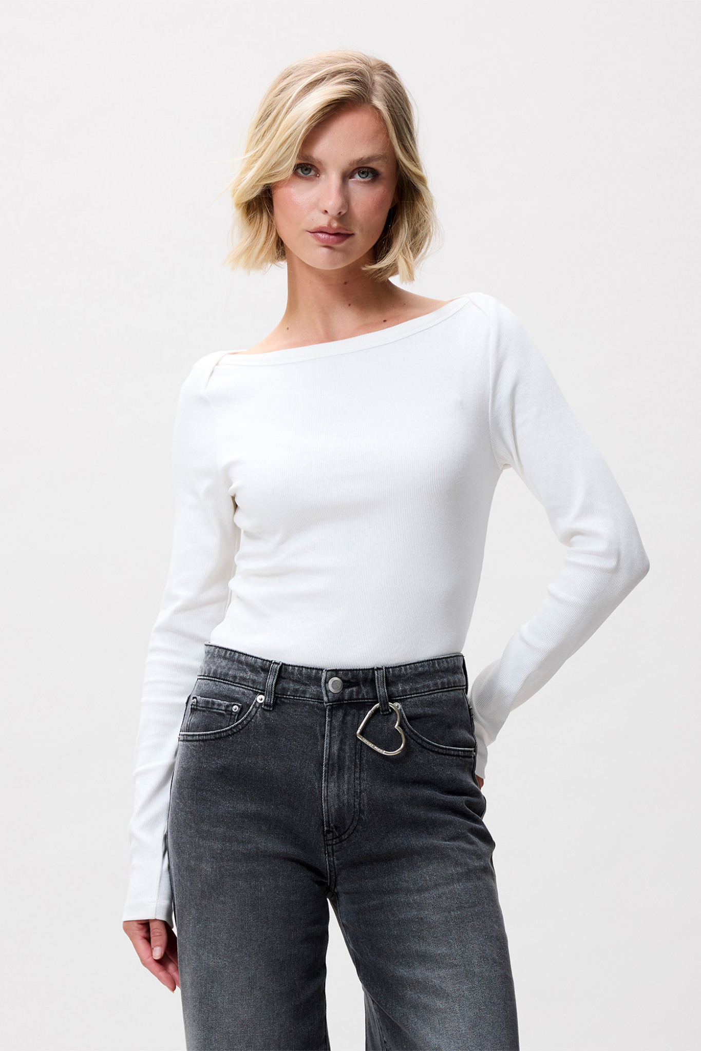 BOATNECK RIB LONG SLEEVE TOP - OFF WHITE
