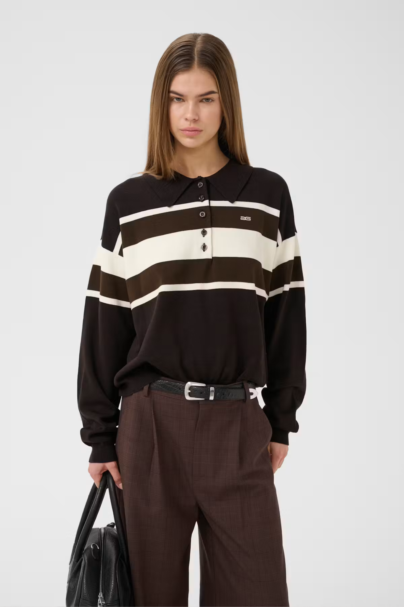 ALEXU POLO PULLOVER - GANACHE/SLATE BLACK/EGRET