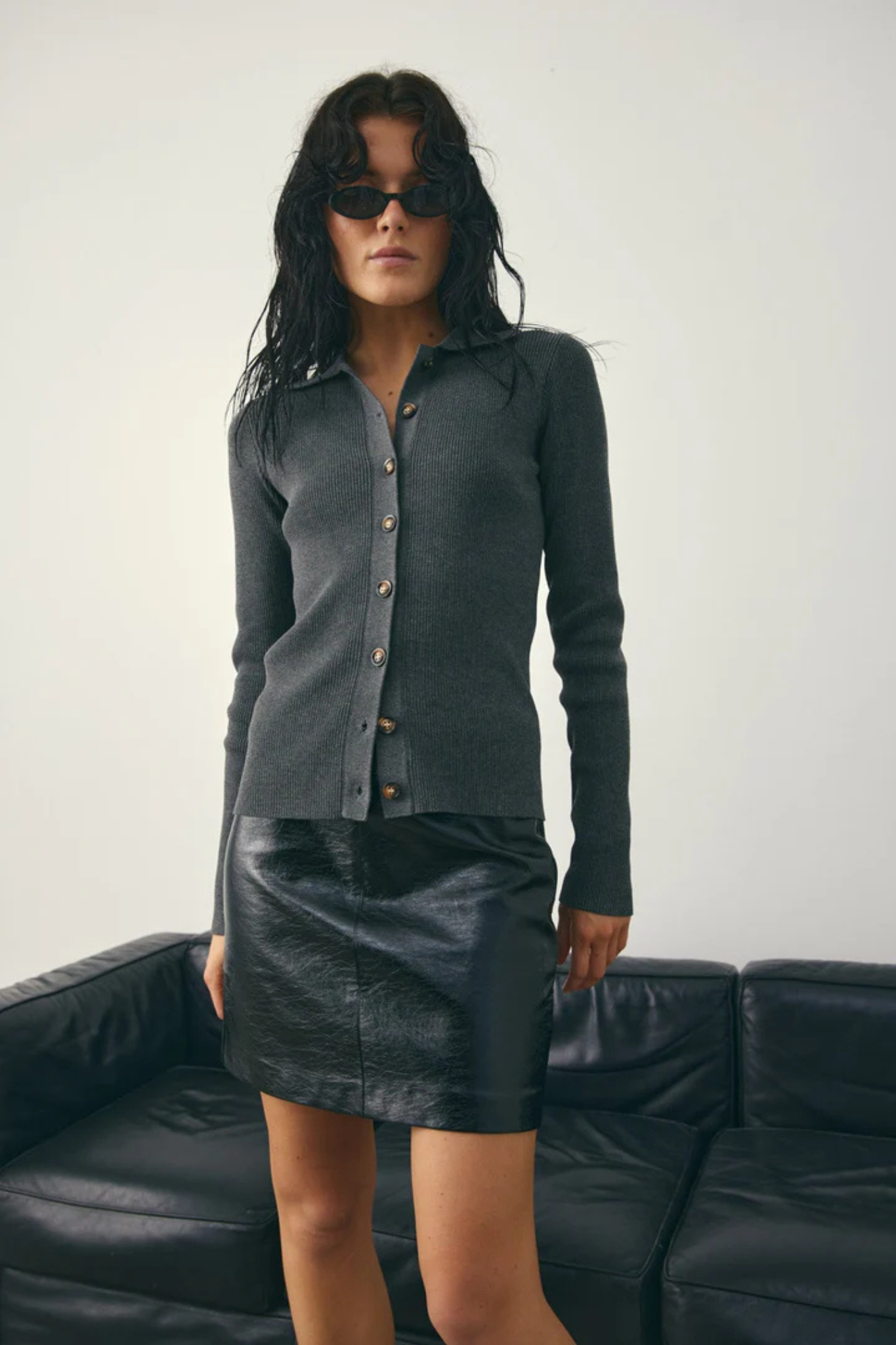 LIVANNA KNIT CARDIGAN - MEDIUM GREY MEL