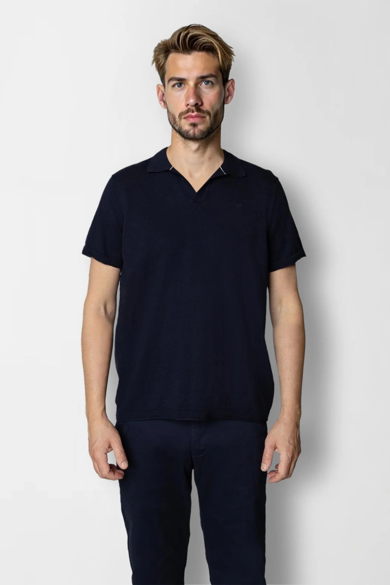 THOMAS KNITTED POLO - NAVY