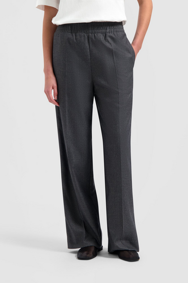 STRIPE ELASTICATED WIDE LEG PANTS - GREY STRIPE