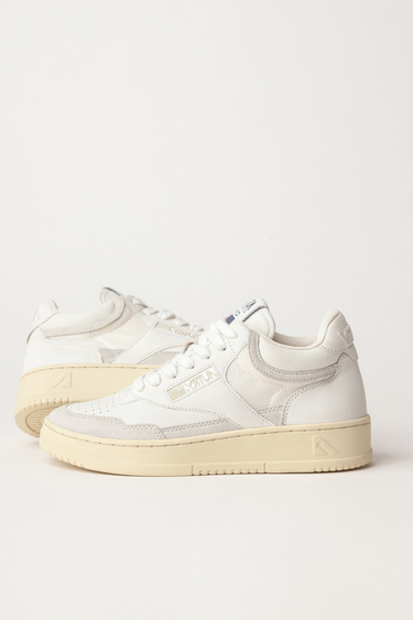 AOMM-CE11 - OPEN MID-TOP SNEAKERS IN LEATHER, MESH AND SUEDE COLOR WHITE