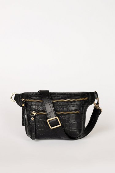 BECK S BUM BAG BLACK CLASSIC CROCO LEATHER WEAR