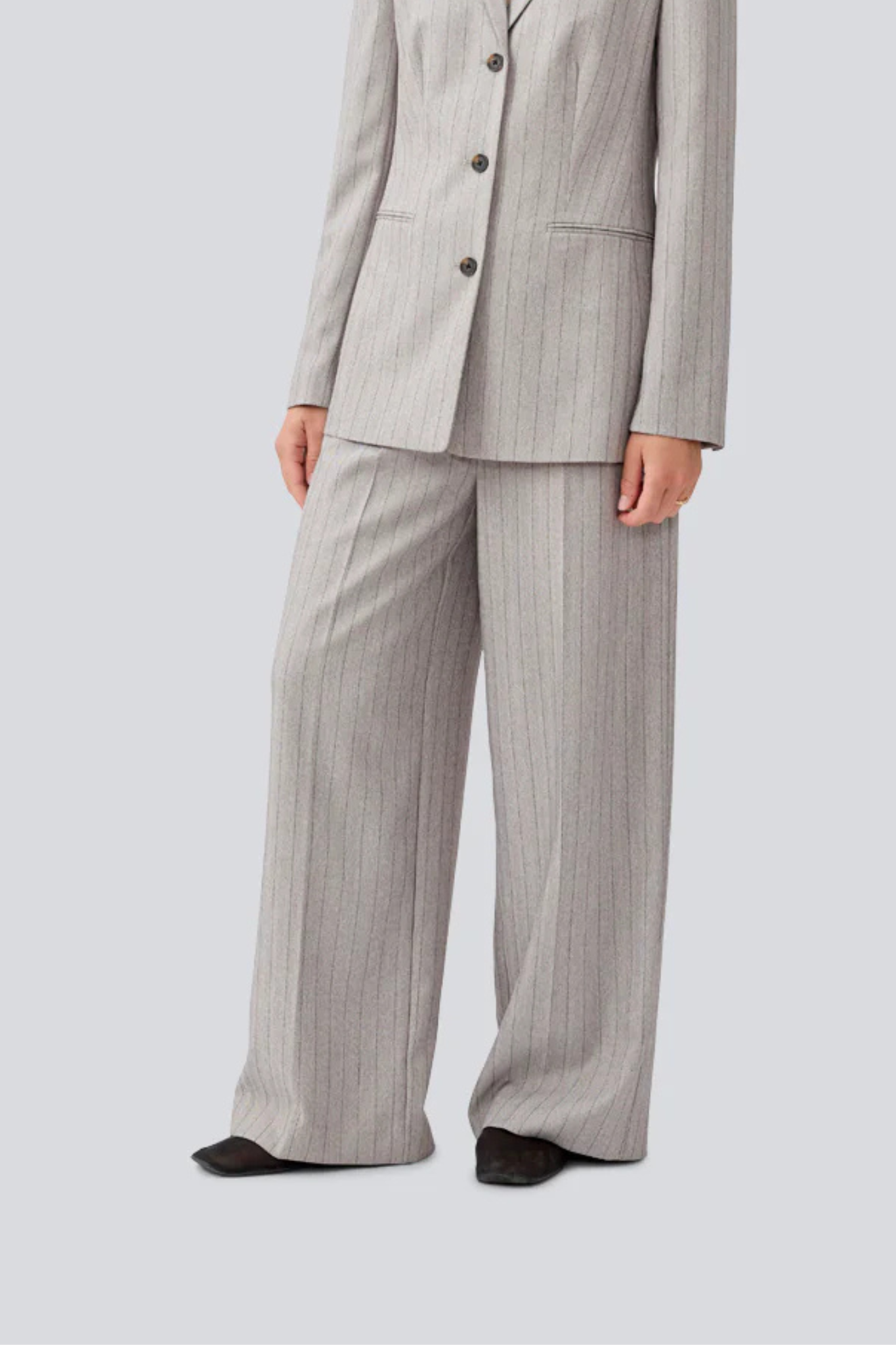 MERIDA PANTS - GREY MELANGE PINSTRIPE