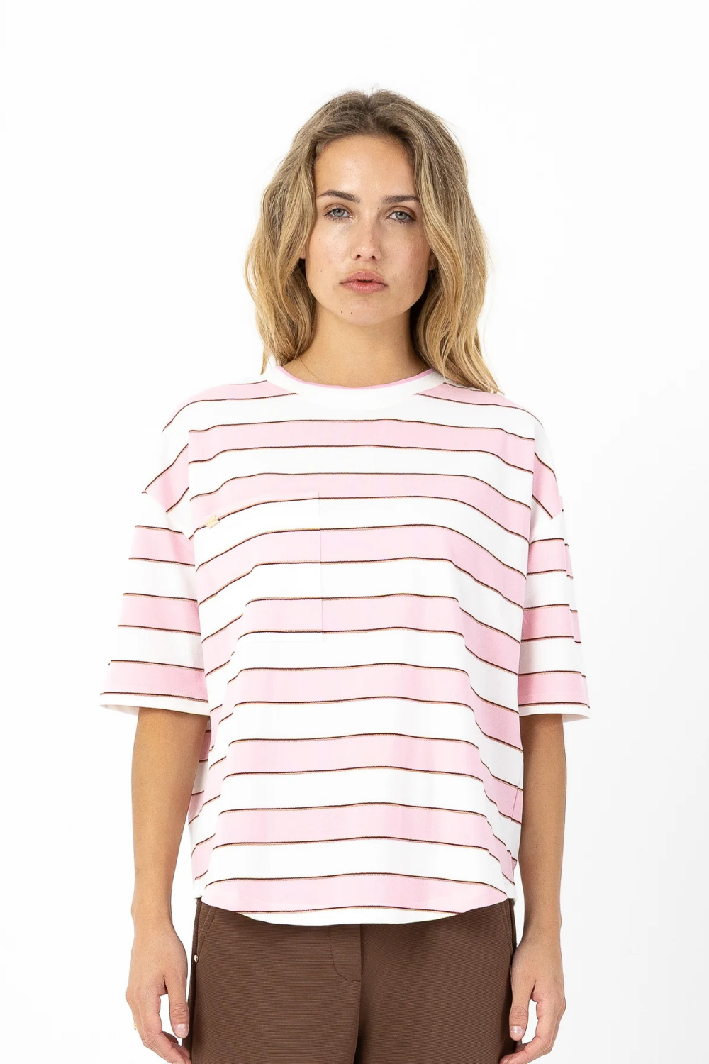 JERSEY RIB T-SHIRT - WHITE / PINK STRIPE