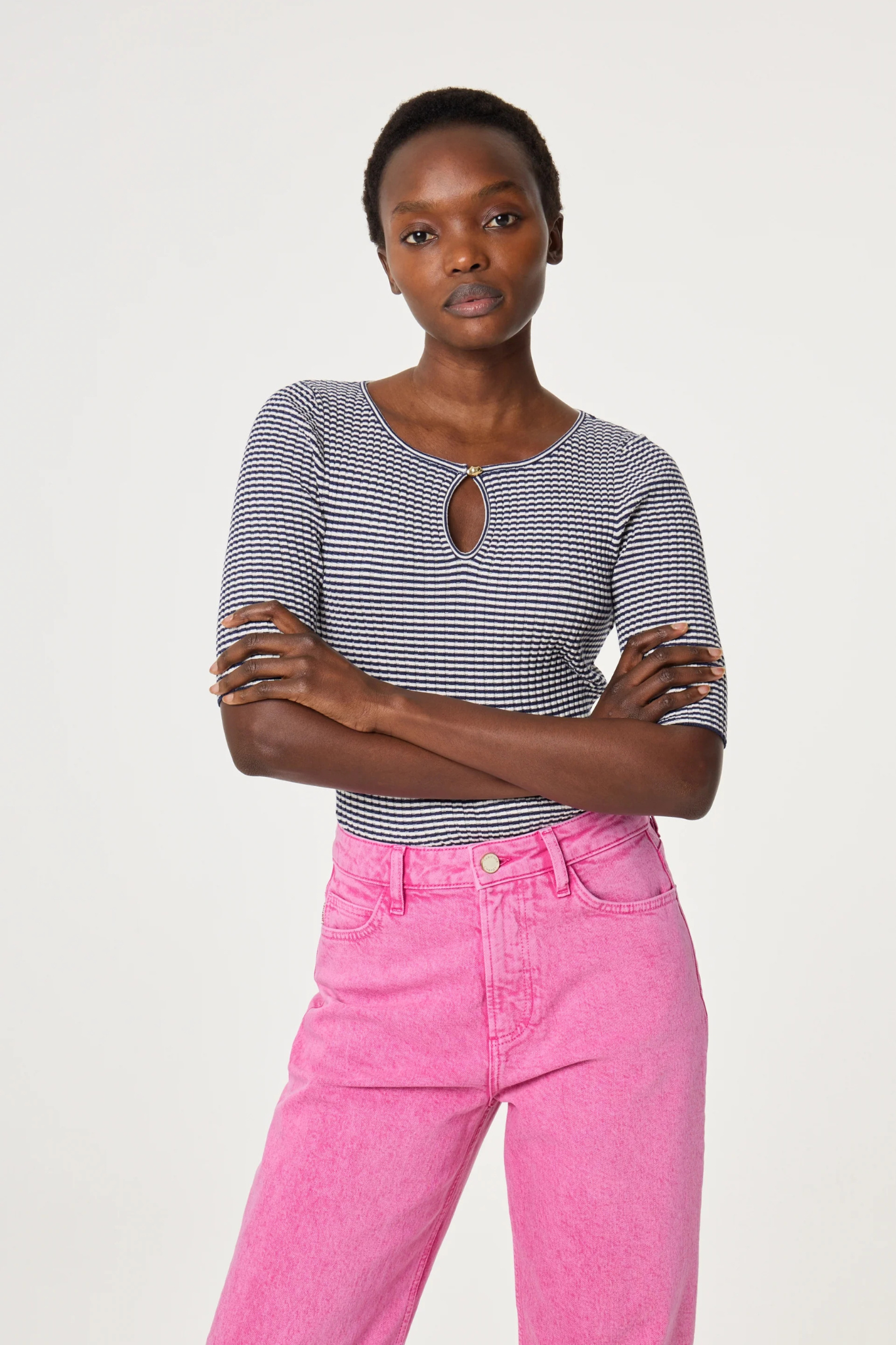ANOUK SHORT SLEEVE PULLOVER - COSY WHITE/BLUE