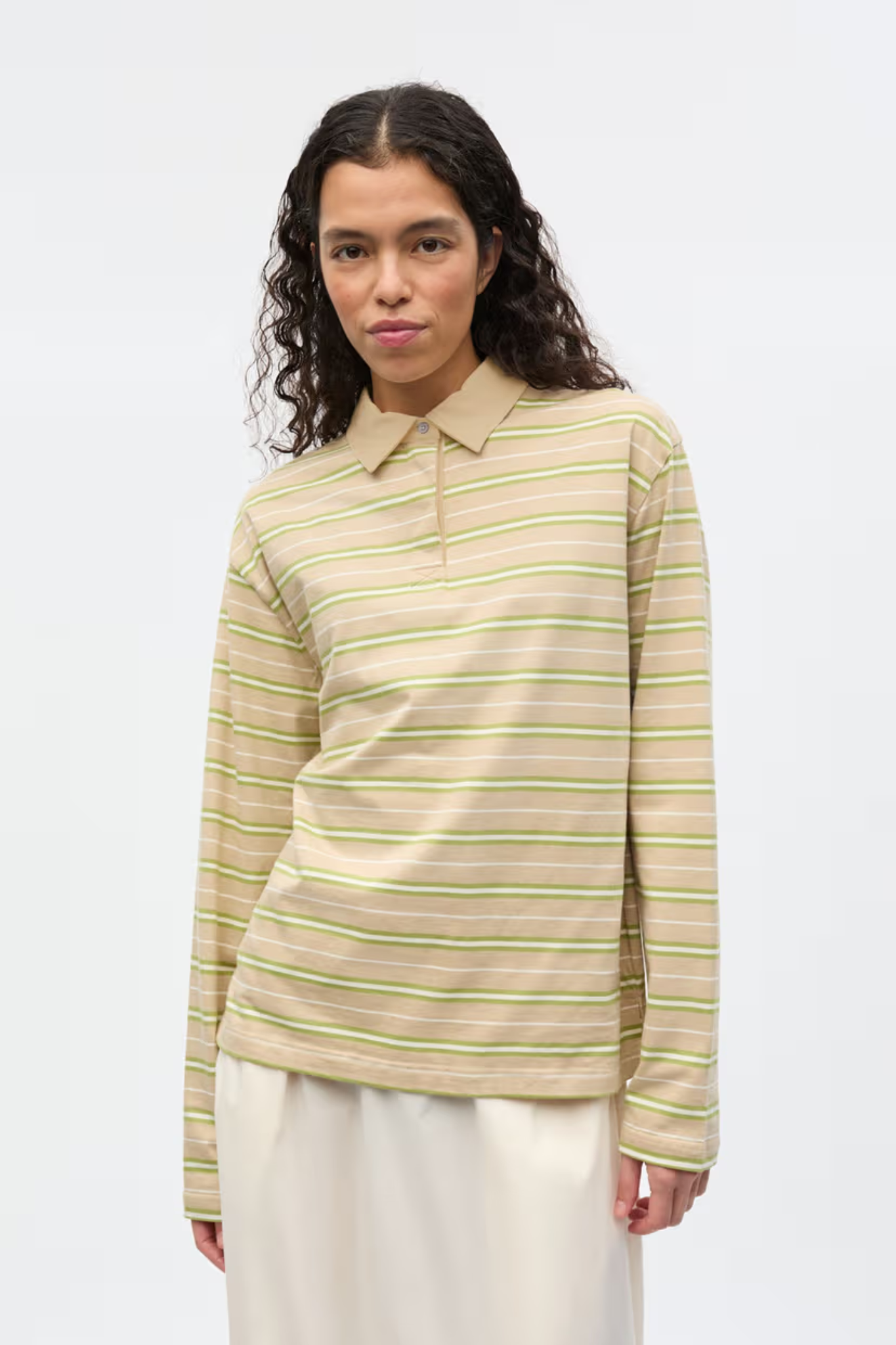 KULLA LS POLO ST - PALE FERN STRIPE
