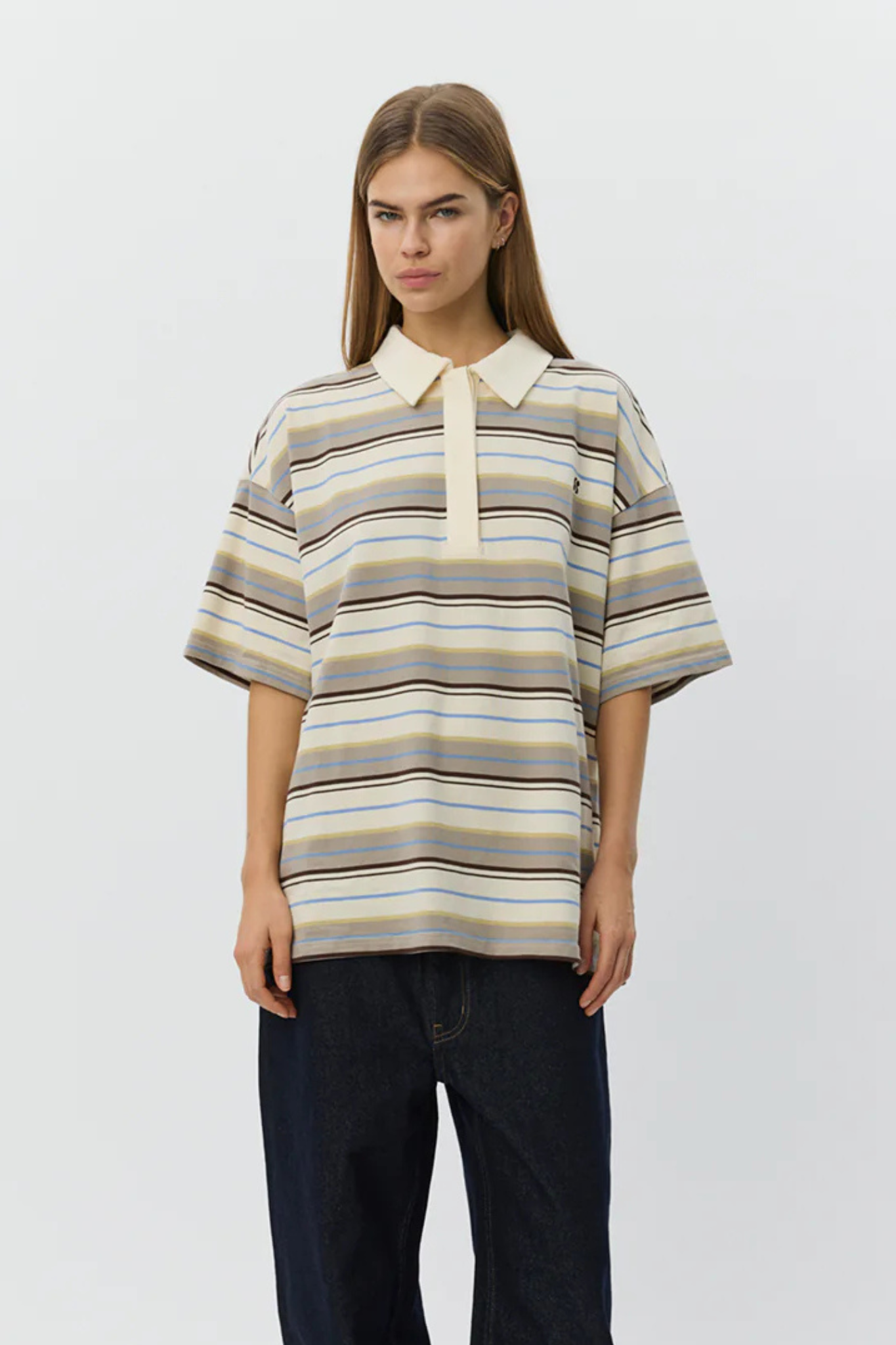 PIL OVERSIZE STRIPED POLOSHIRT - OFF WHITE STRIPED