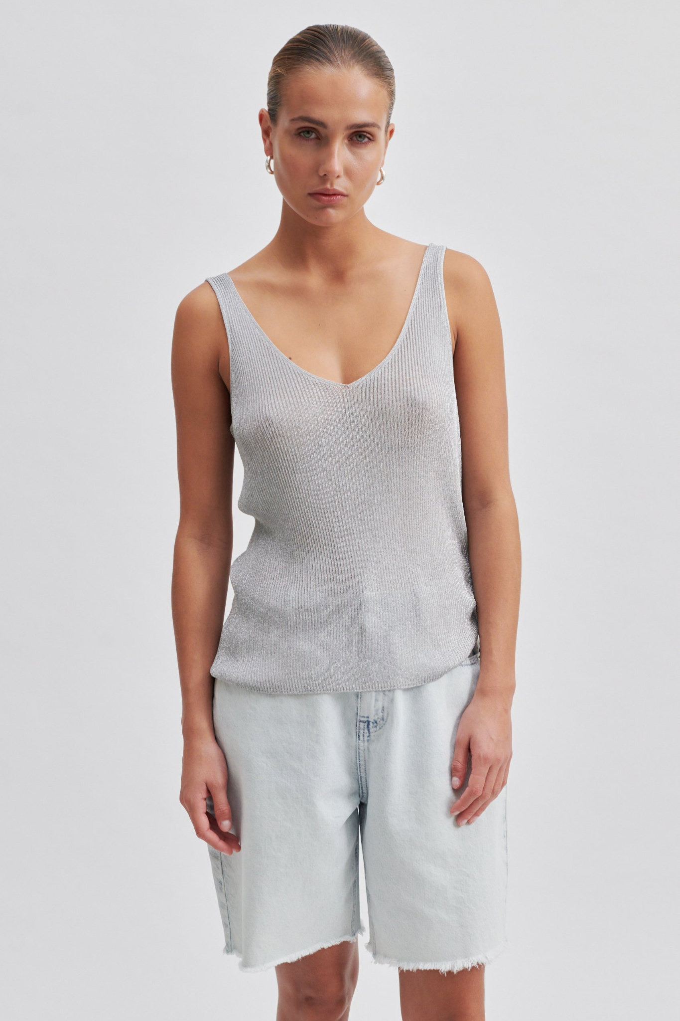 ELLIA KNIT TOP - SILVER