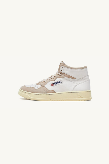 AUMM-GS04 - MEDALIST MID SNEAKERS IN WHITE GOATSKIN AND SUEDE