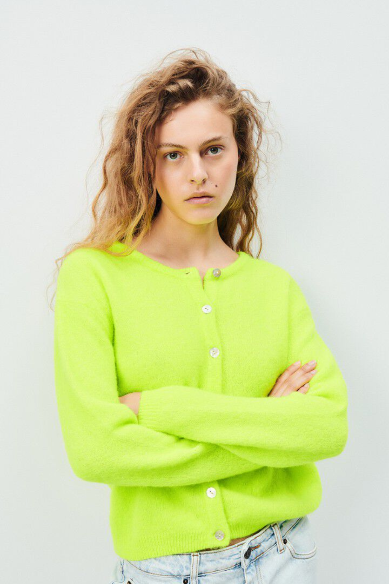 VITOW CARDIGAN - FLUORESCENT YELLOW MELANGE