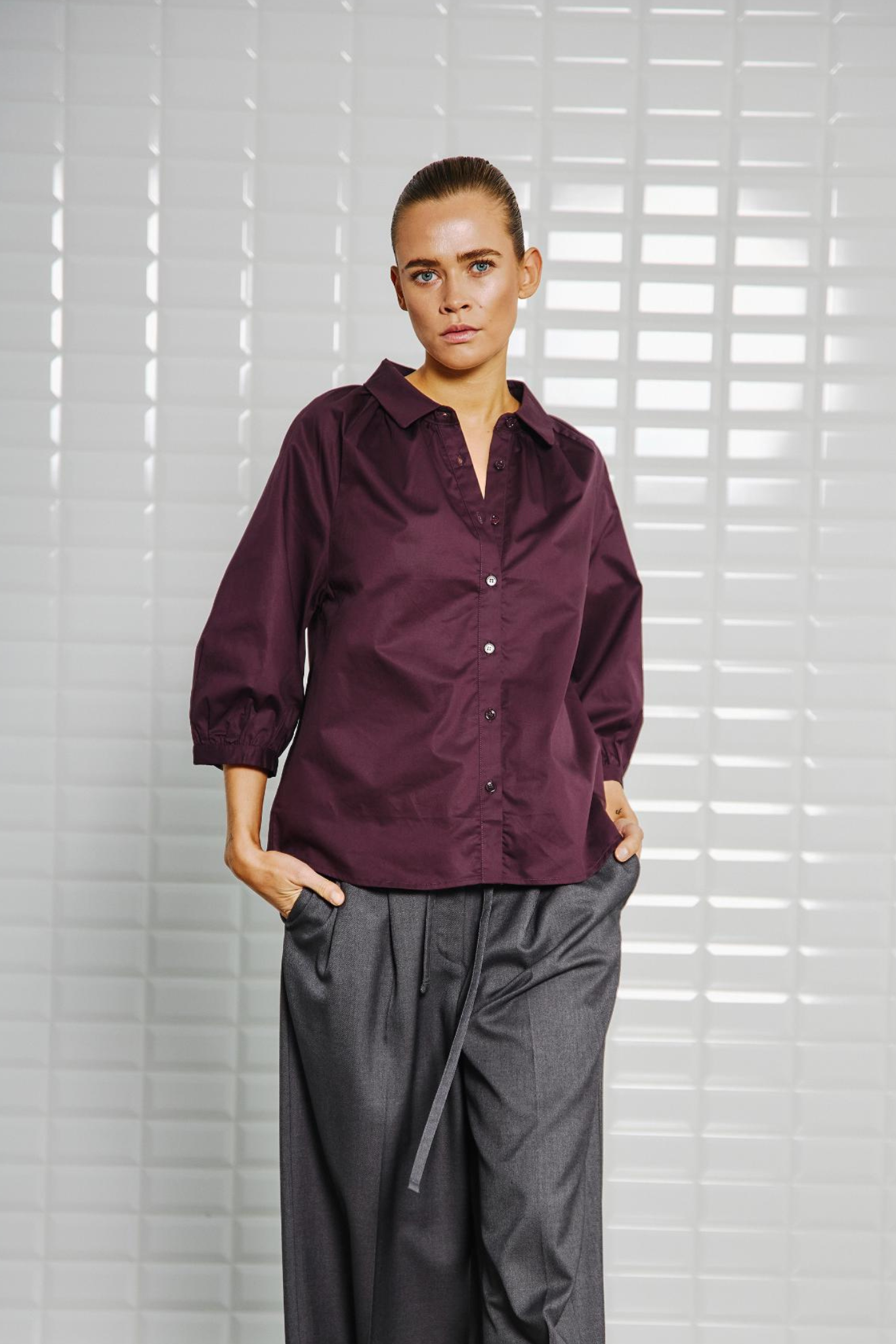 GRAZIE HALF SLEEVE TOP - WINDSOR WINE