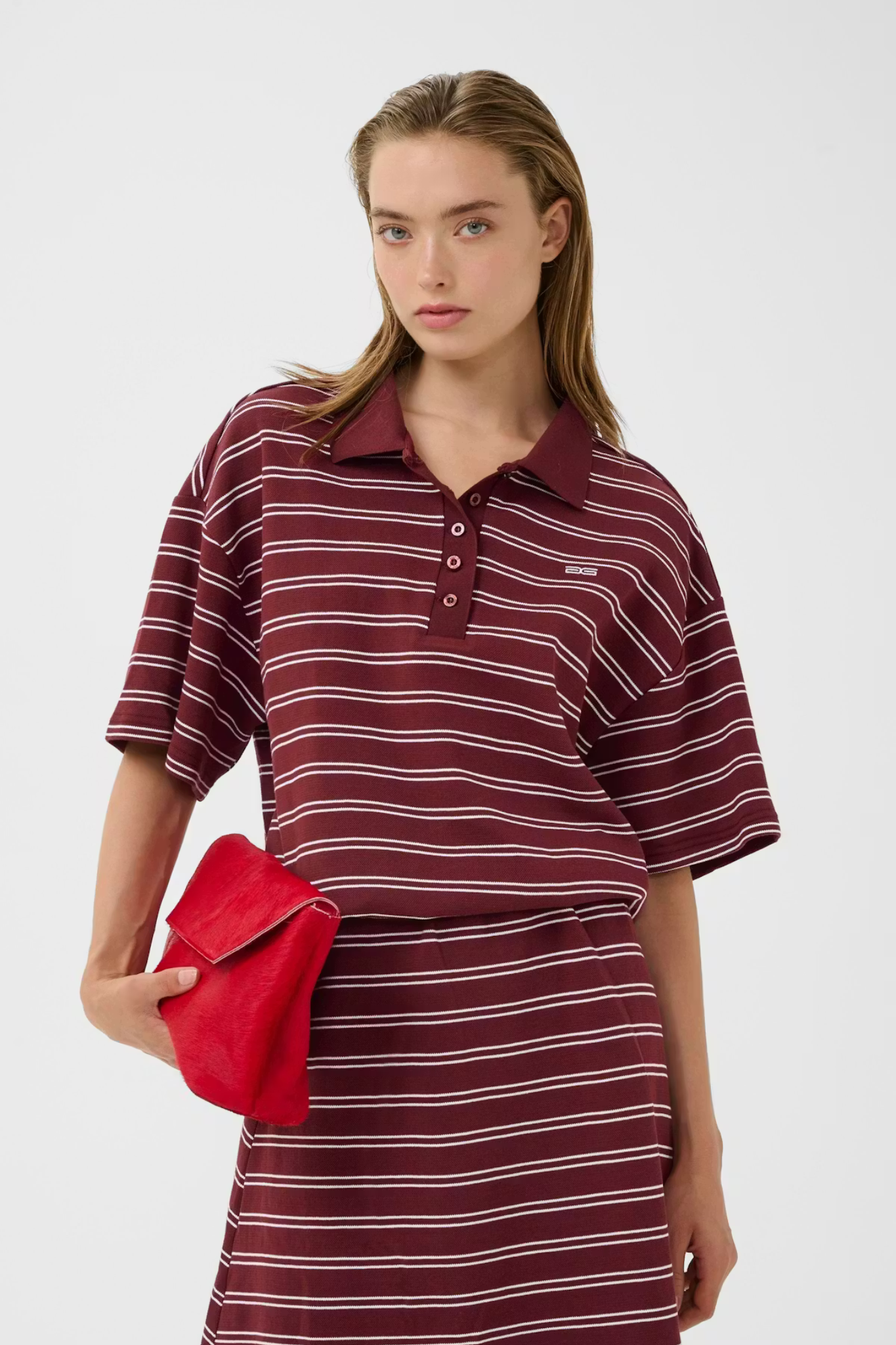 PILOVA POLO SHIRT - CABERNET STRIPED
