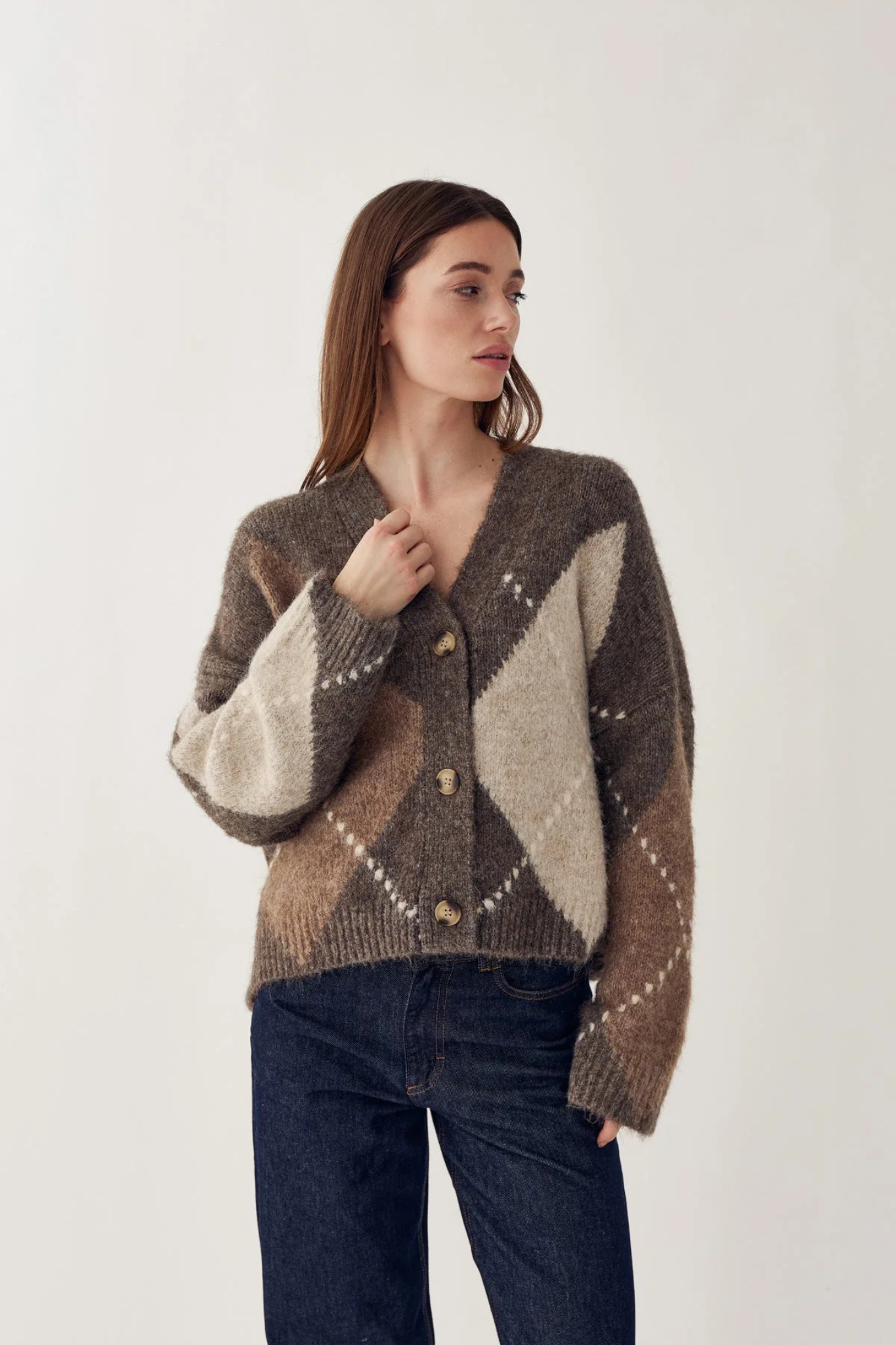 LAIANA KNIT CARDIGAN - ASH BROWN MIX
