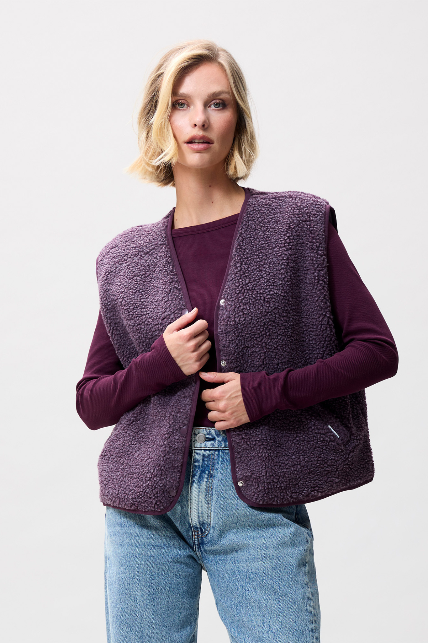 TEDDY BODYWARMER GILET - PLUM TRUFFLE