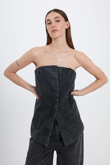 NINNI LONG TUBE TOP - BLACK WASHED