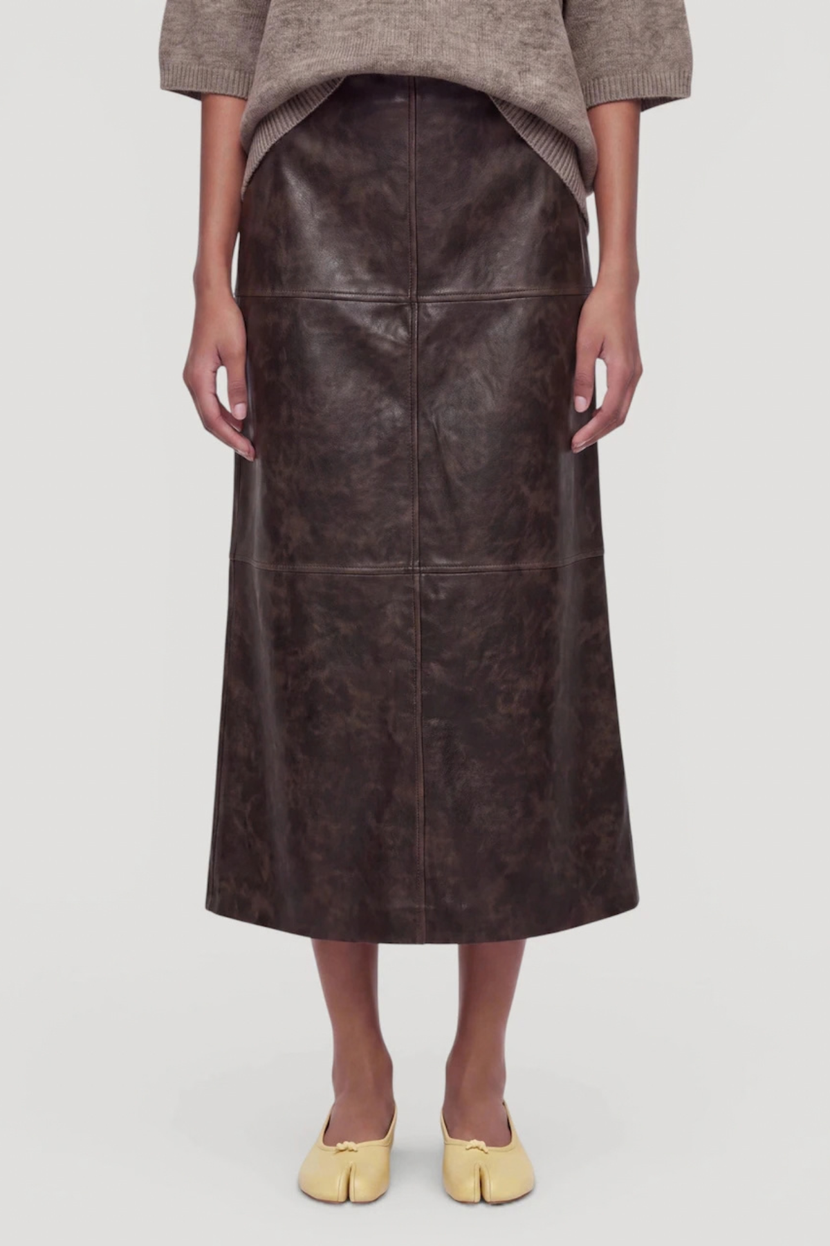 JELLA PU SKIRT - BROWN WASHED