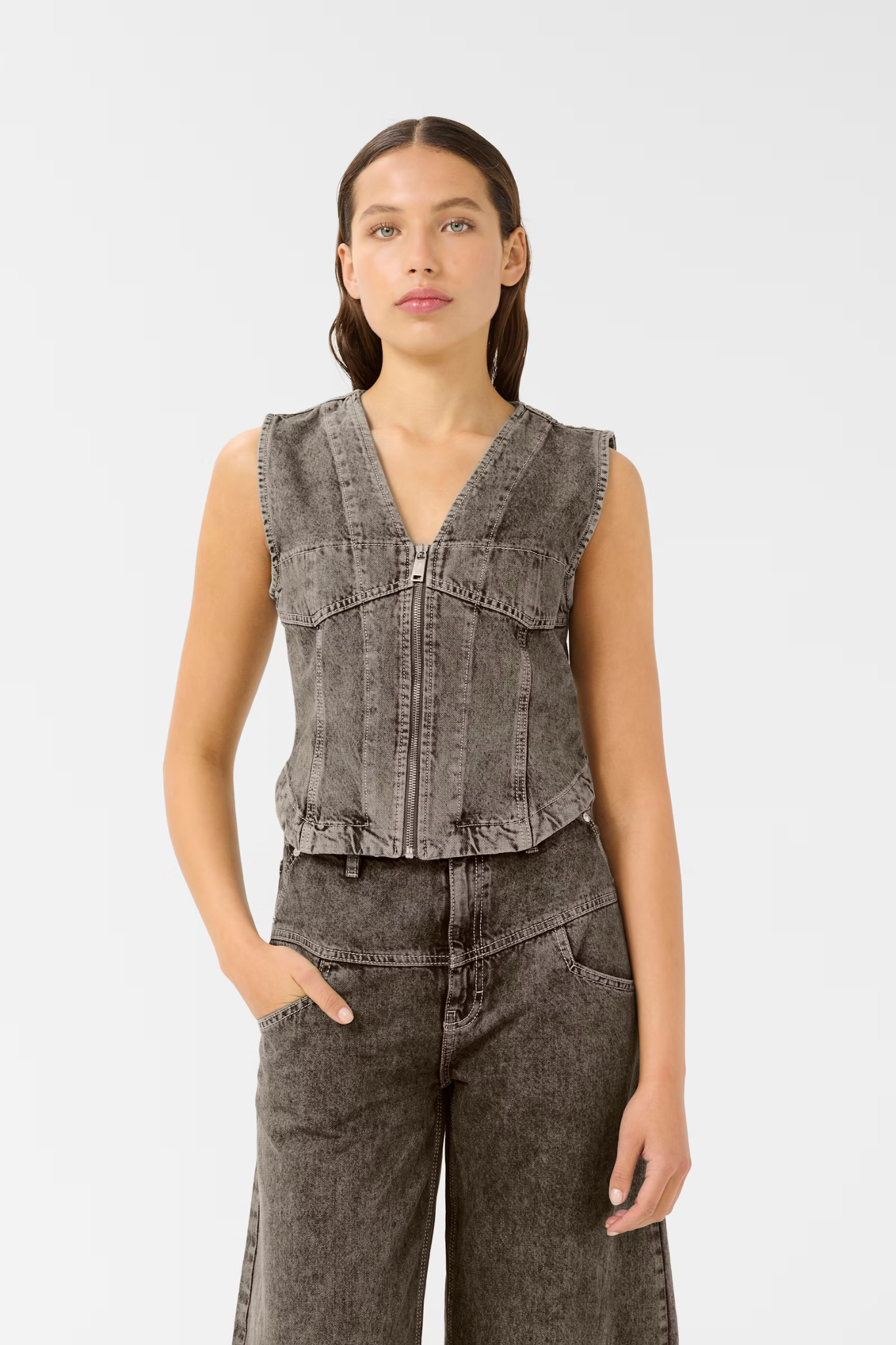 JOSIE WAISTCOAT - GREIGE DENIM WAS