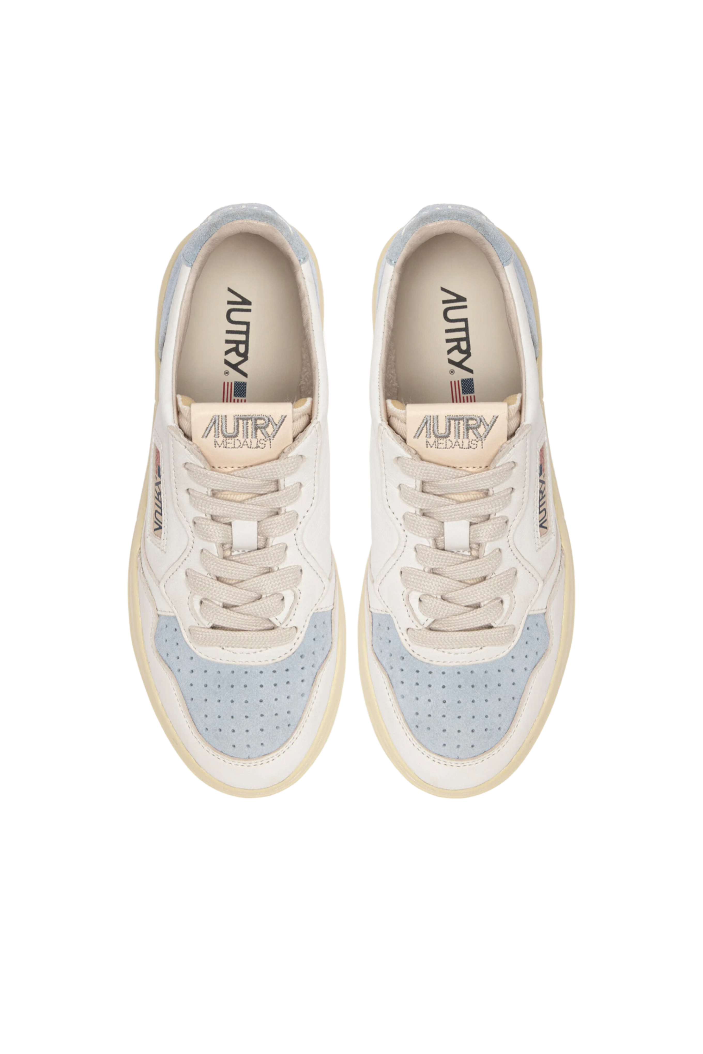AULW-SL02 - MEDALIST LOW SNEAKER IN LEATHER AND SUEDE WHITE/TURQUOISE