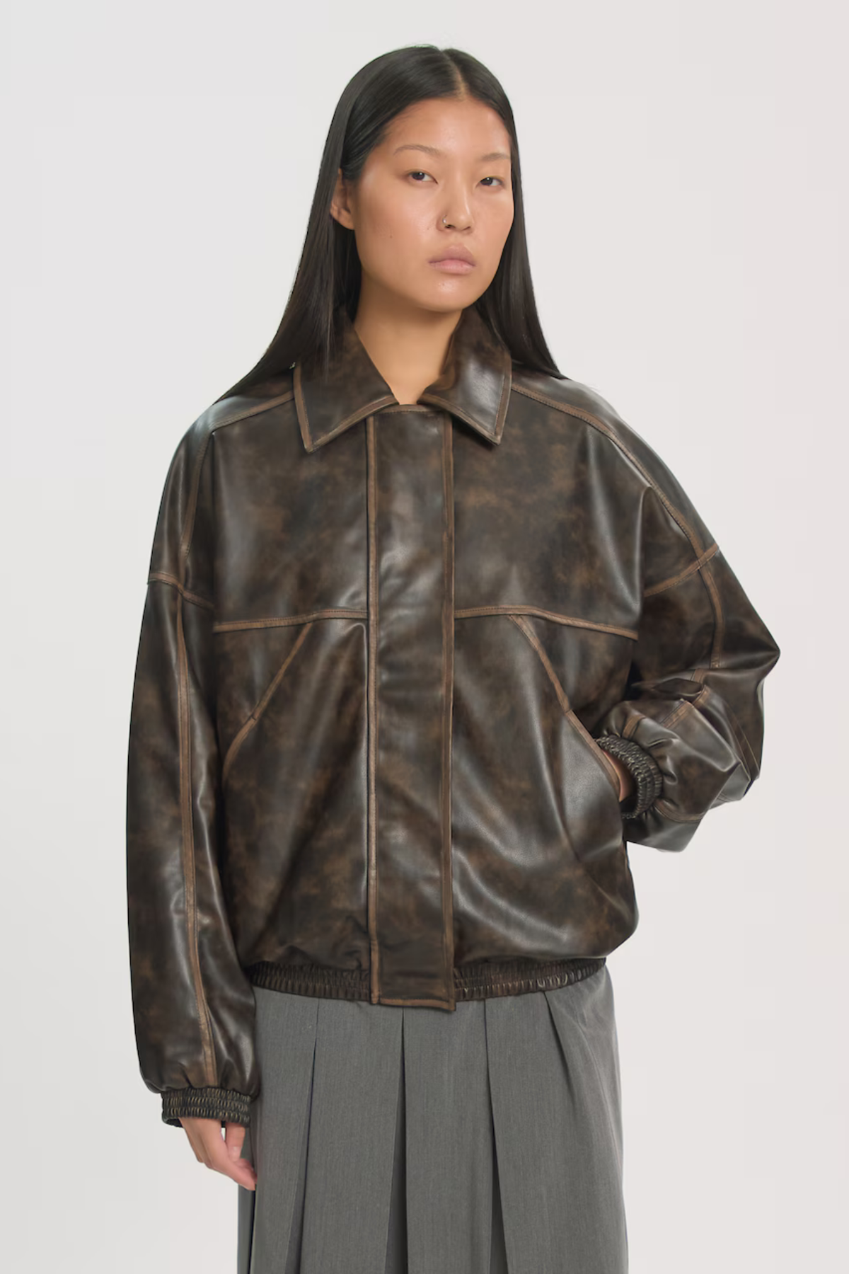 JILIAN PU JACKET - DARK BROWN WASHED