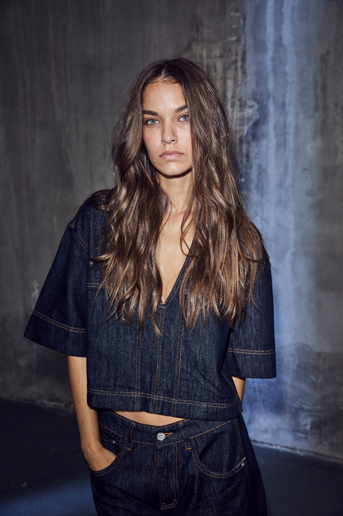 DREW DENIM TOP - UNWASHED DENIM